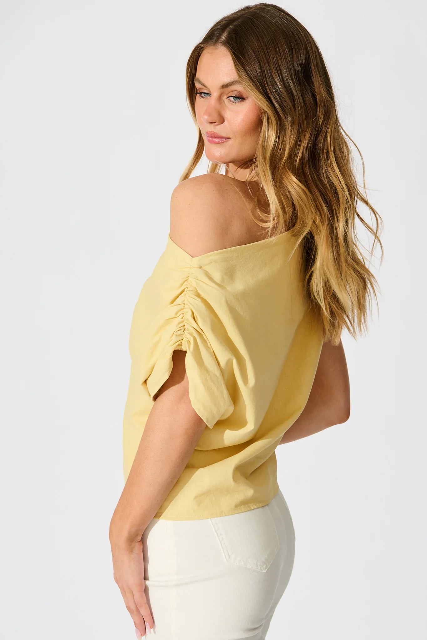 Golden Hour Off Shoulder Top in Butter Yellow Cotton - Image 2