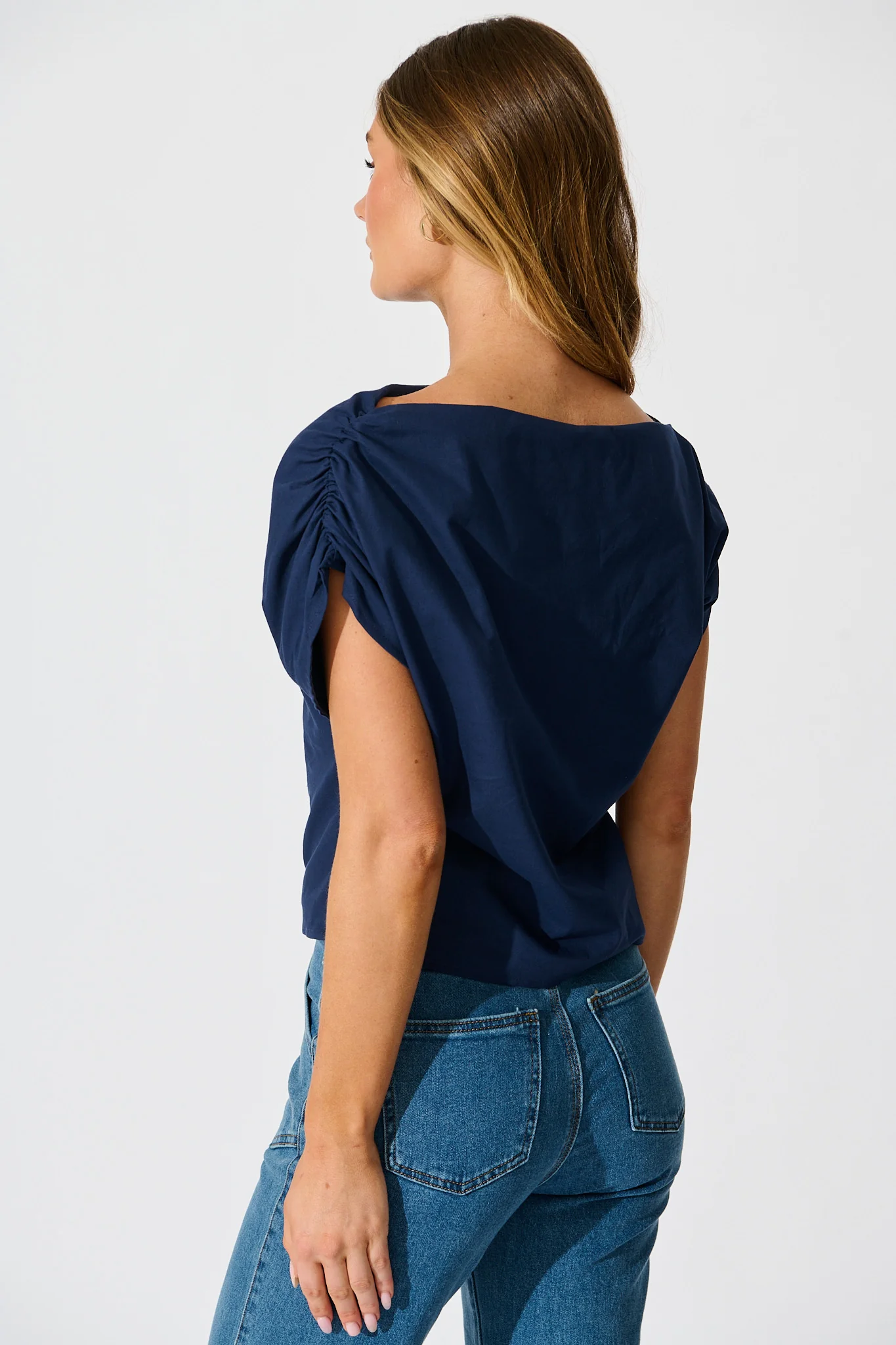 Golden Hour Off Shoulder Top in Navy Cotton - Image 4