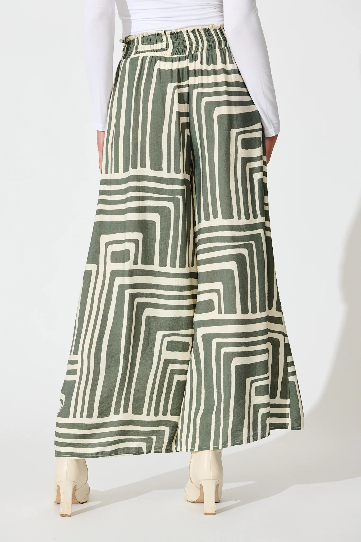 Goldie Pant in Cream and Green Geometric Print - Image 3