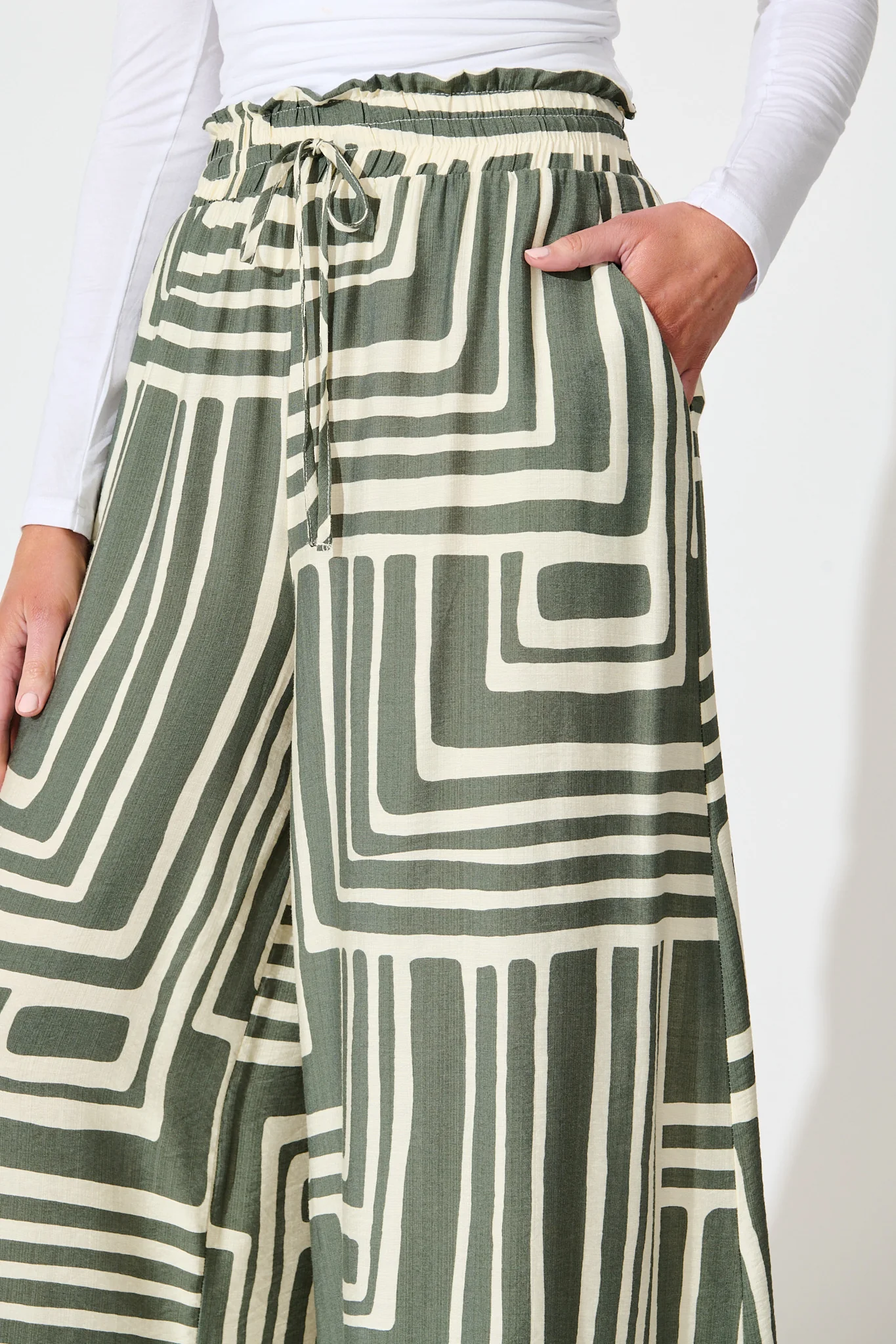 Goldie Pant in Cream and Green Geometric Print - Image 5