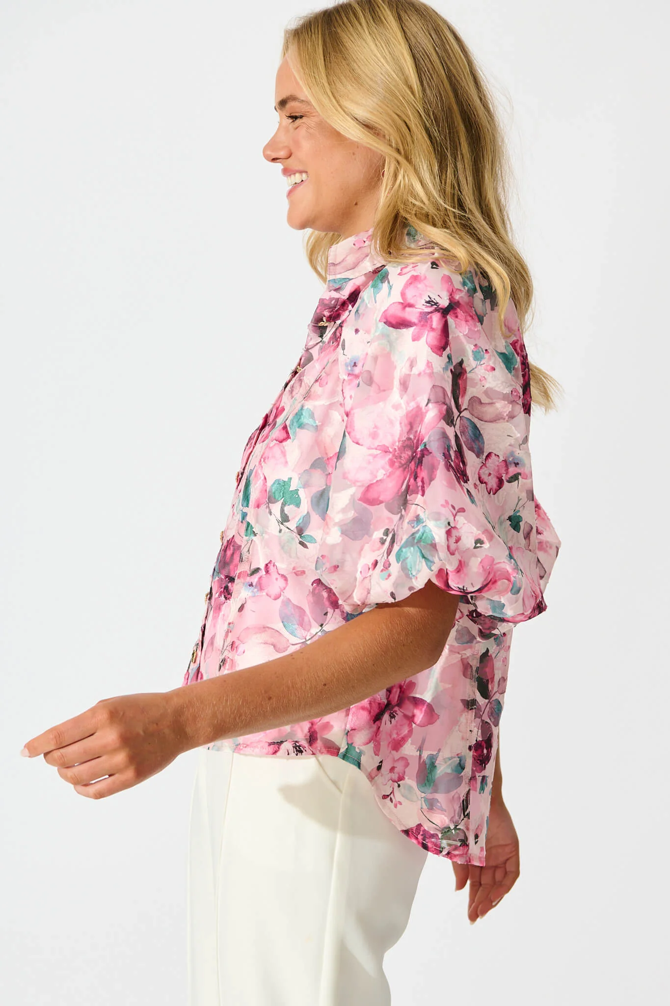 Good love Shirt in Multi Pink Floral Organza - Image 6