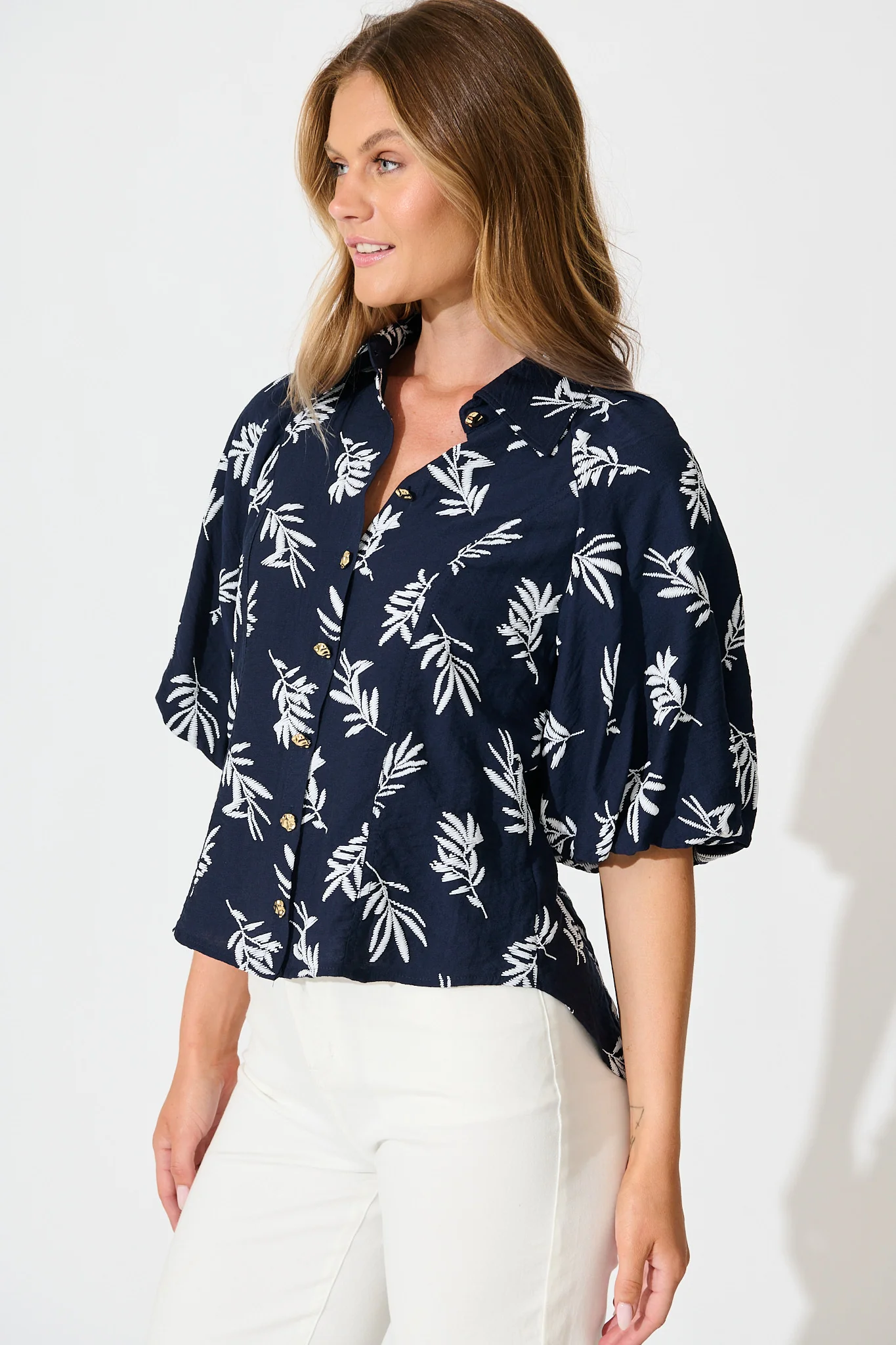 Good Love Shirt in Navy with White Leaf - Image 2