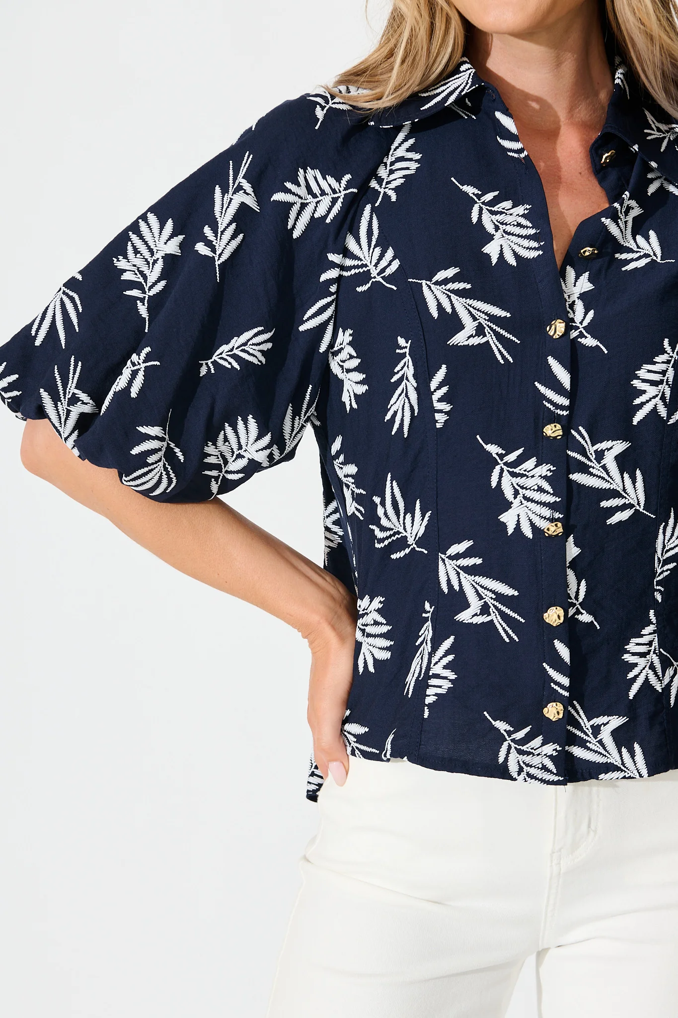 Good Love Shirt in Navy with White Leaf - Image 5
