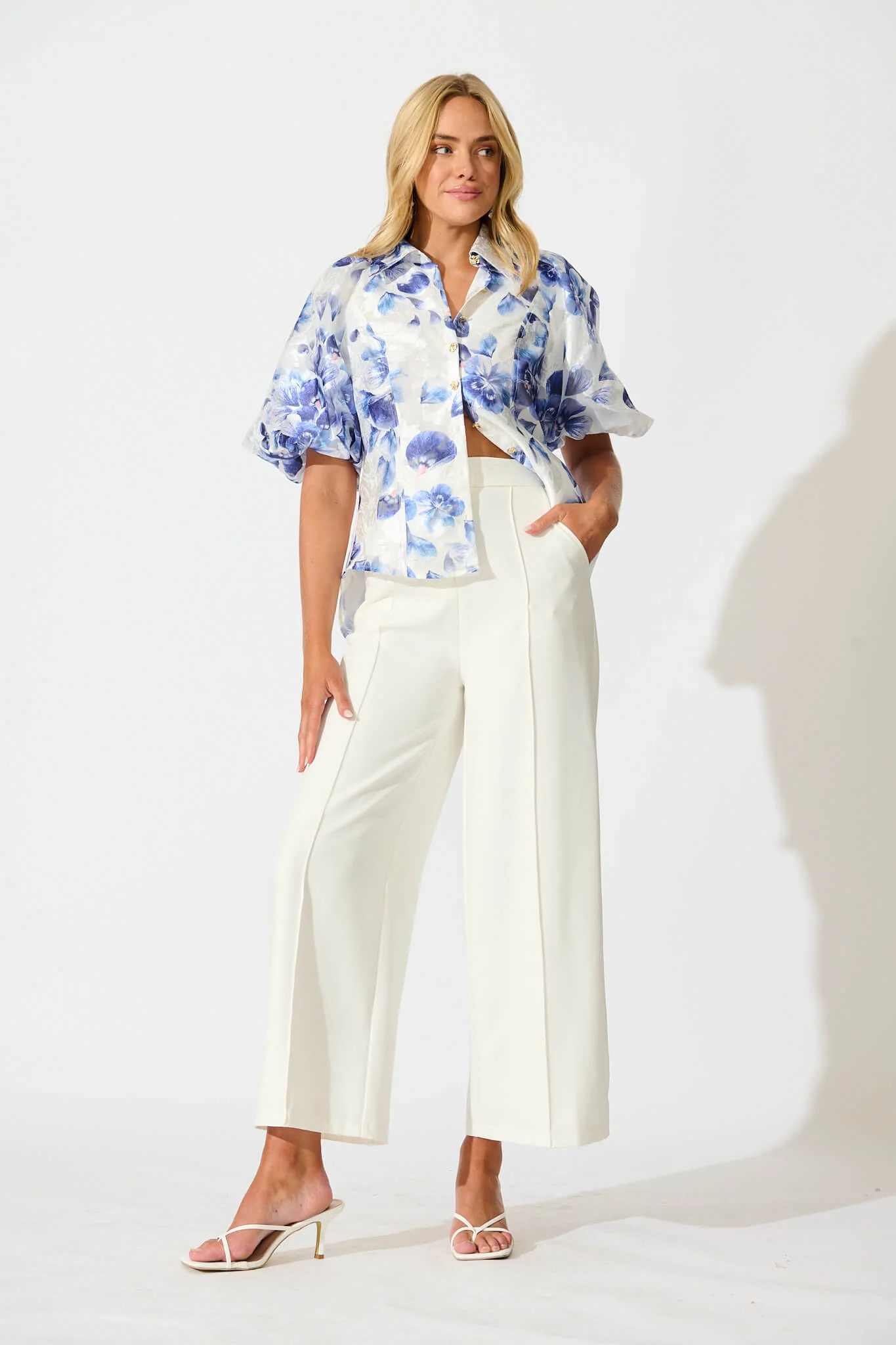 Good love Shirt in White with Blue Floral Organza - Image 8