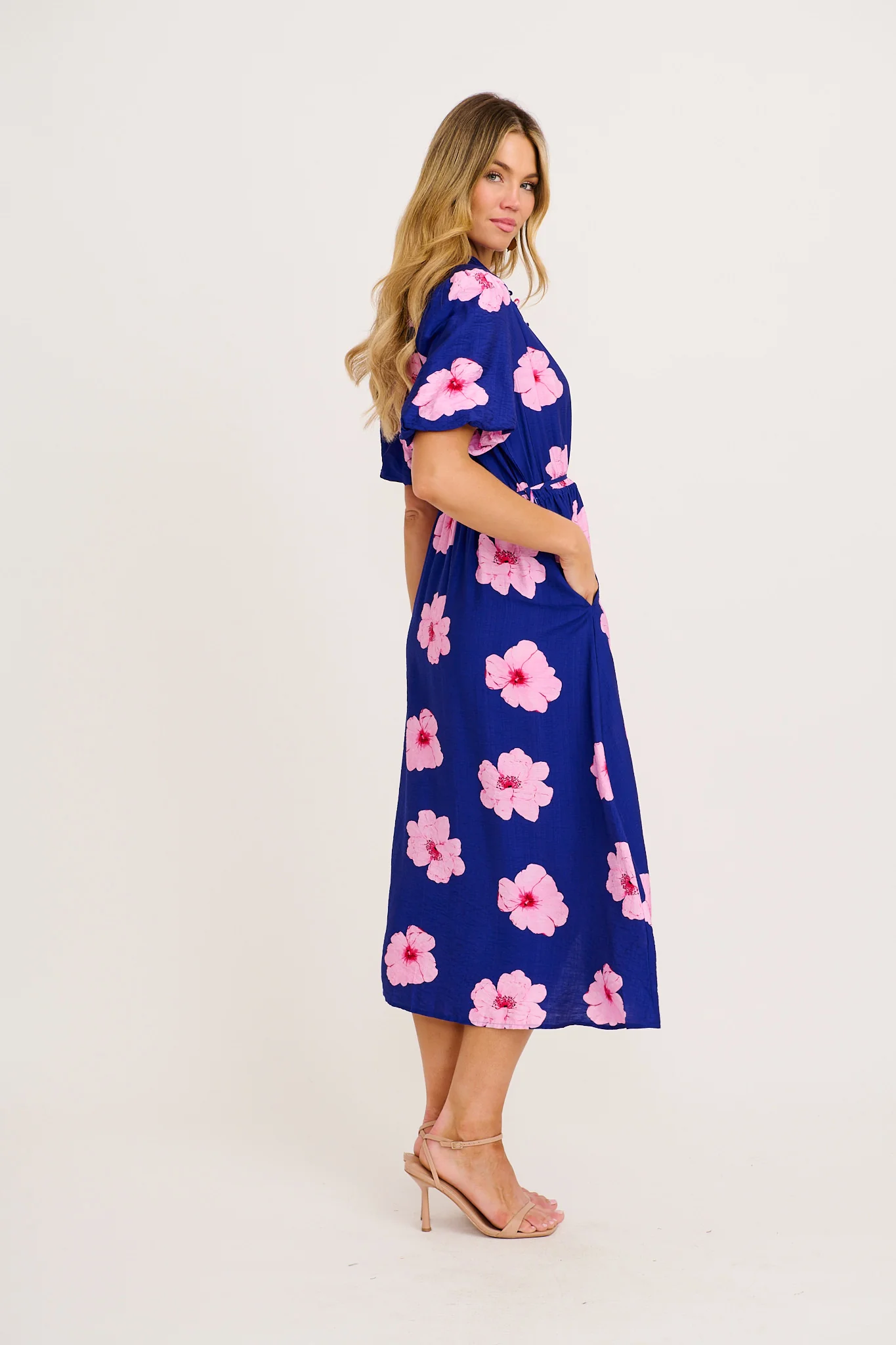 Graceful Elegance Maxi Dress in Navy with Pink Floral - Image 3