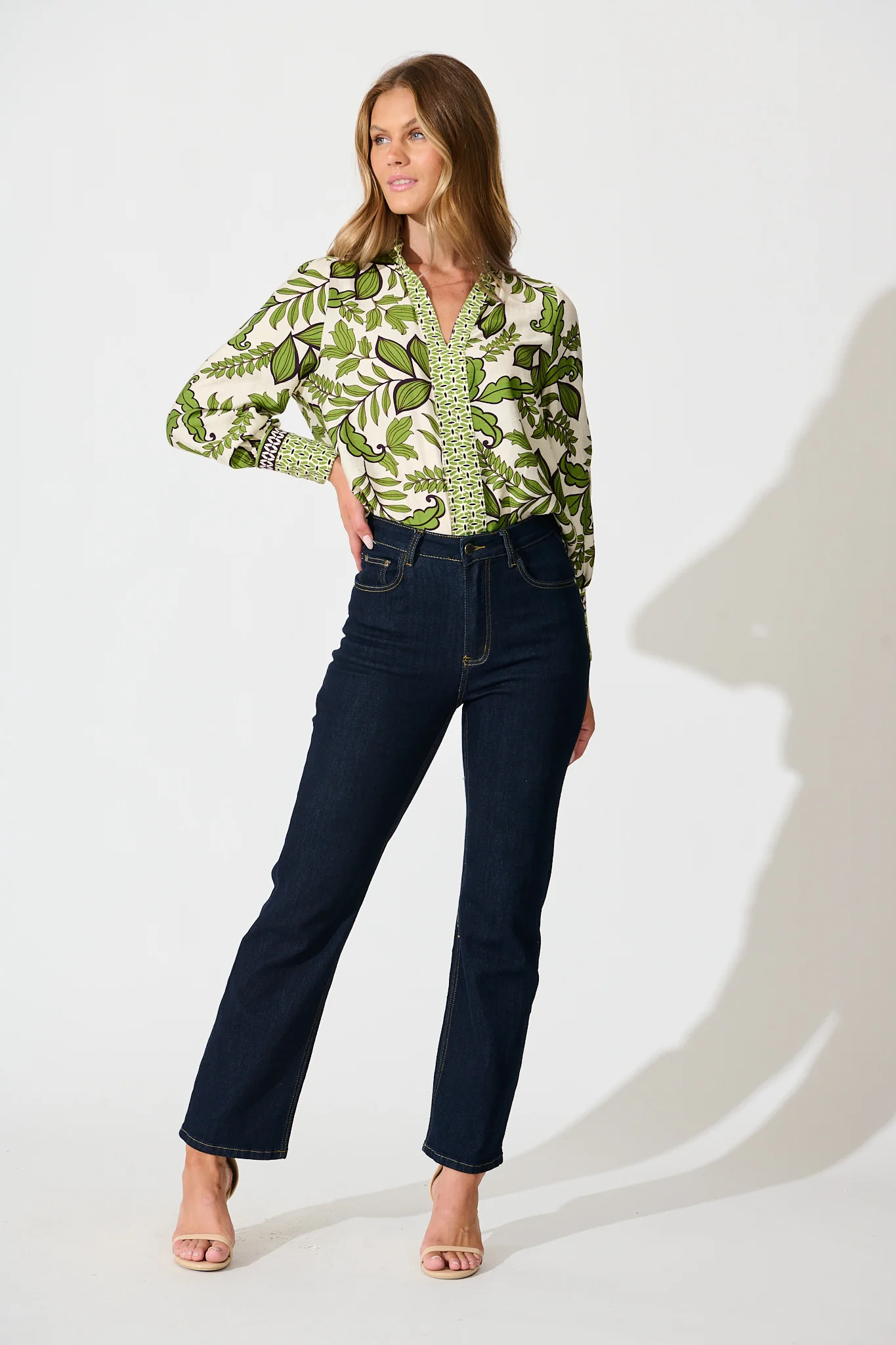 Graceful Top in Cream with Green Leaf - Image 4