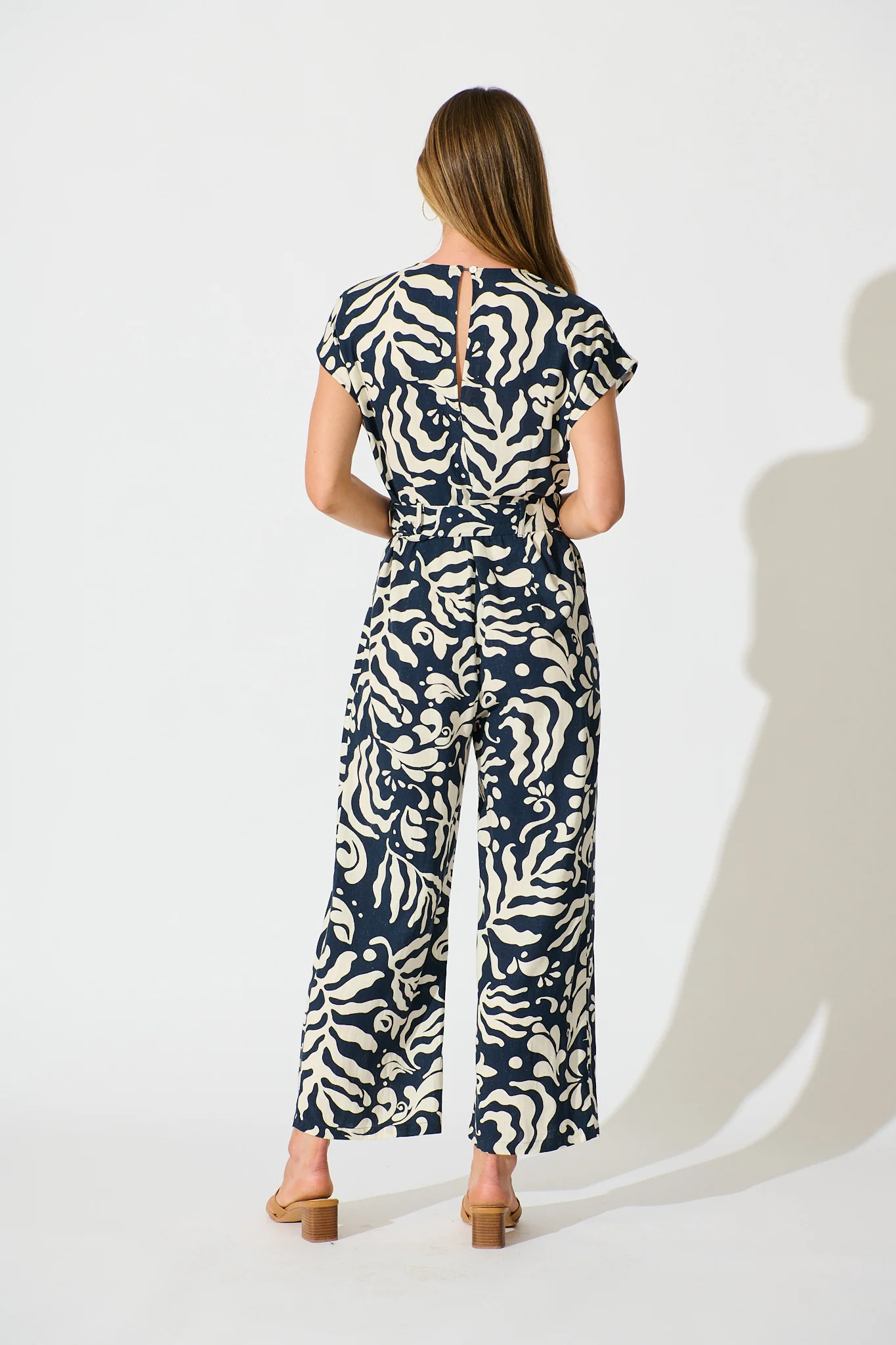 Gracella Jumpsuit in Navy and Cream Linen Blend - Image 4