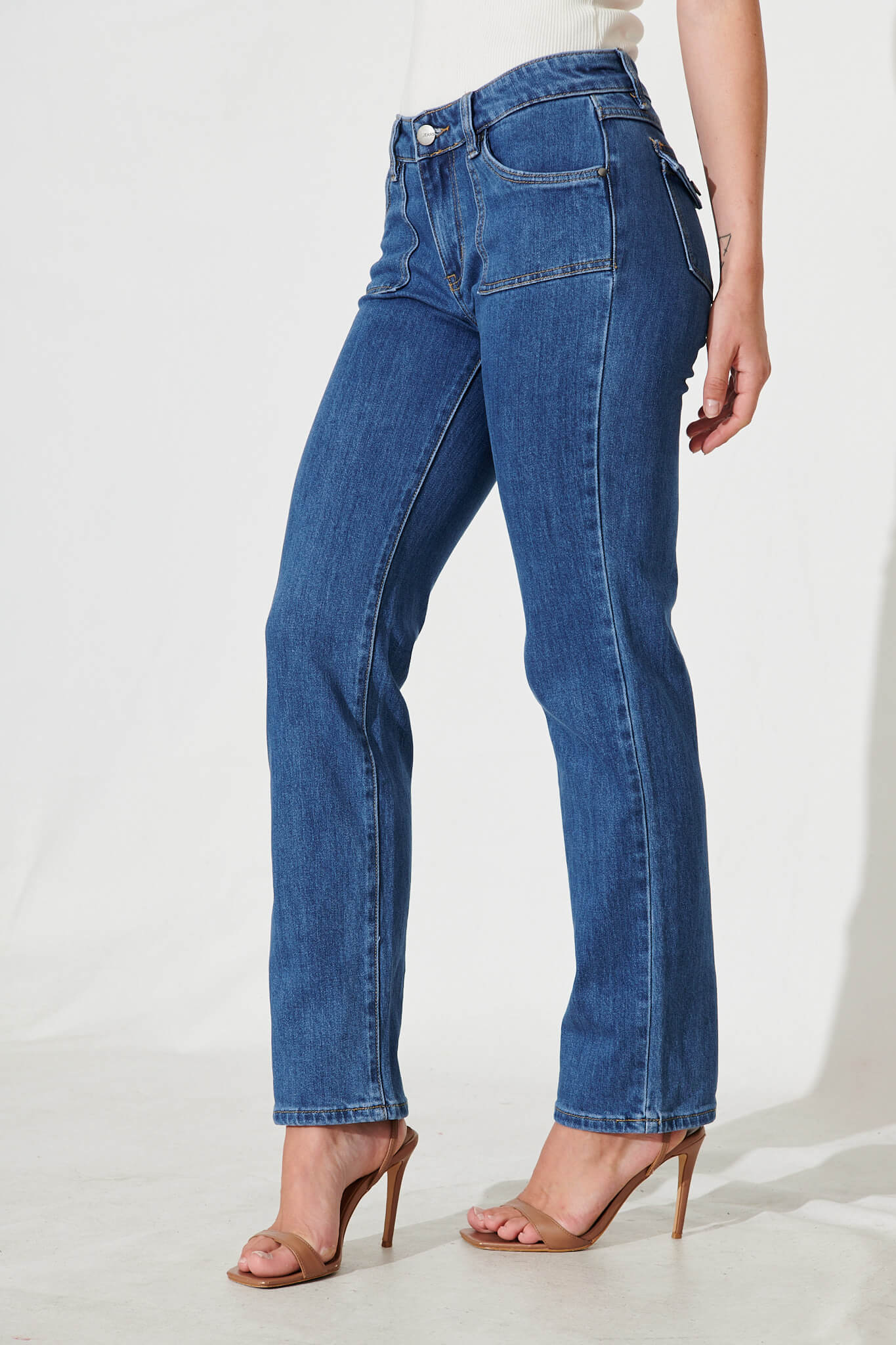 Grande Mid Rise Straight Leg Jean In Mid Blue Denim - Image 2