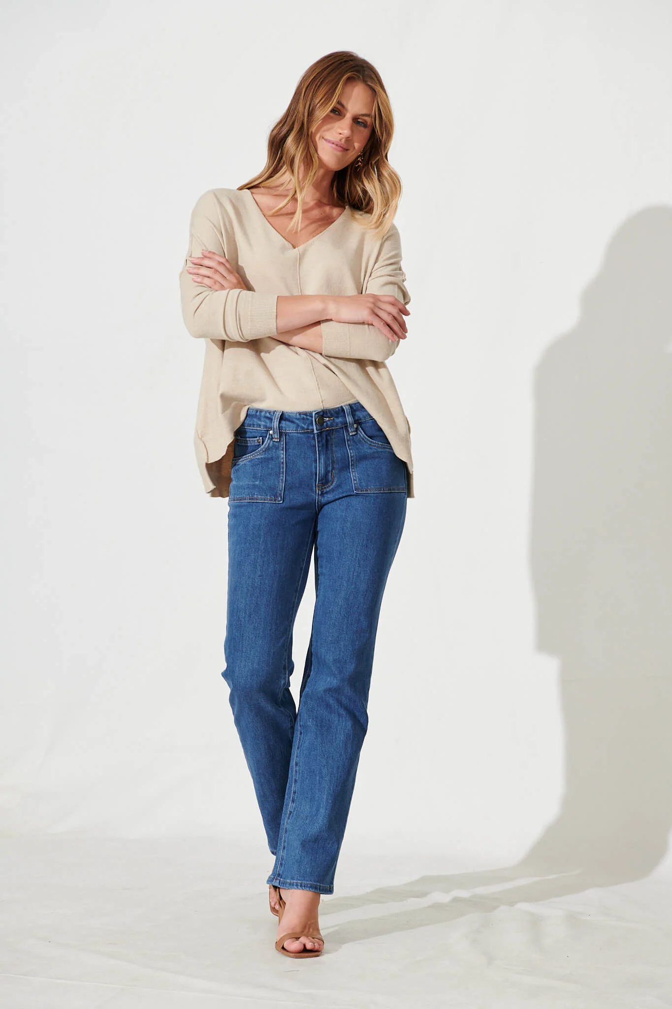 Grande Mid Rise Straight Leg Jean In Mid Blue Denim - Image 5