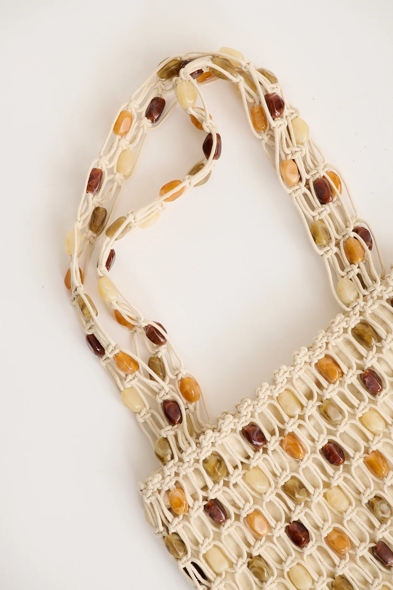 Greta Macrame Shoulder Tote Bag in Neutral with Resin - Image 5