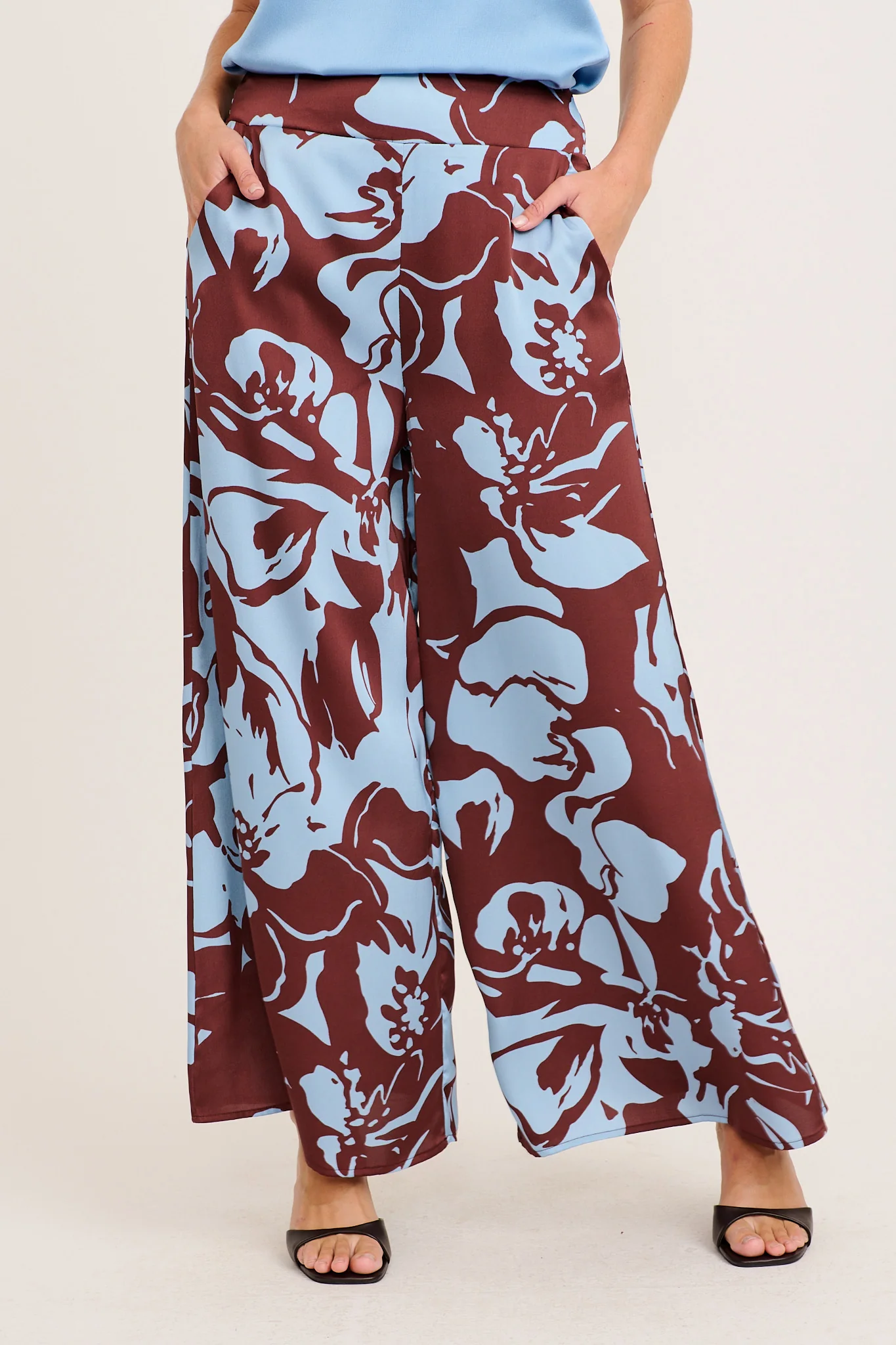 Groovy Pant in Chocolate with Blue Print
