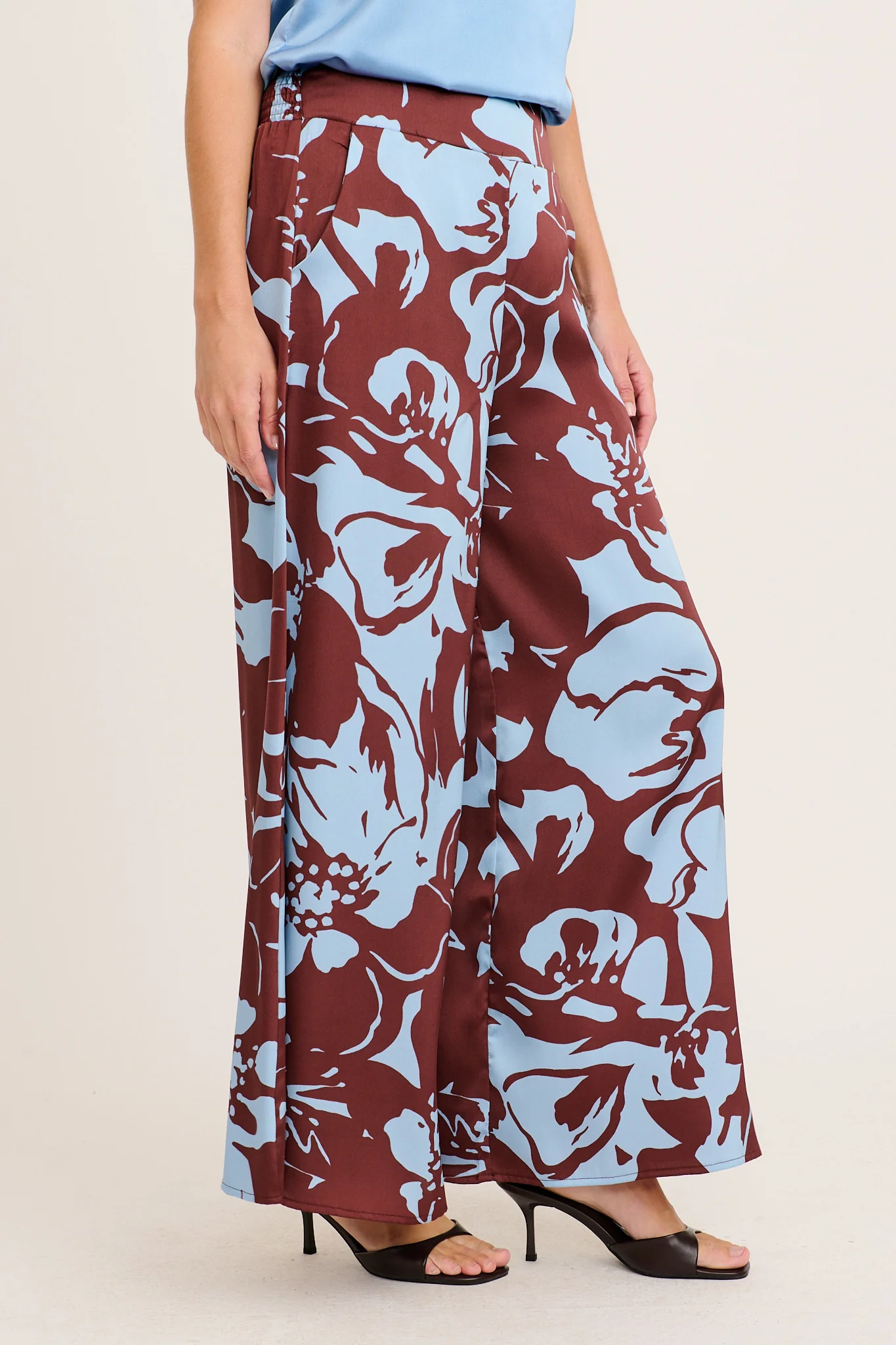 Groovy Pant in Chocolate with Blue Print - Image 2