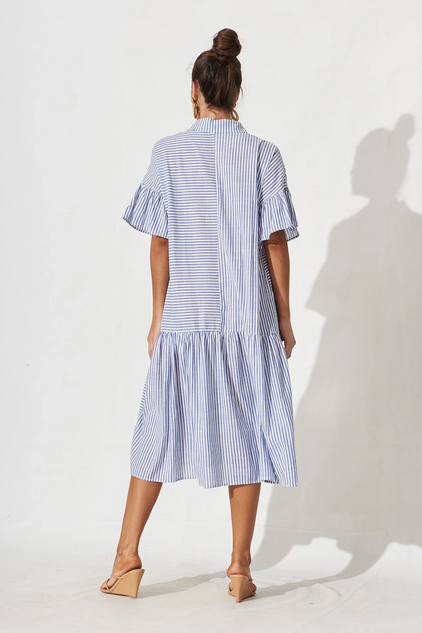 Gwennie Midi Shirt Dress In Blue And White Stripe Cotton - Image 4