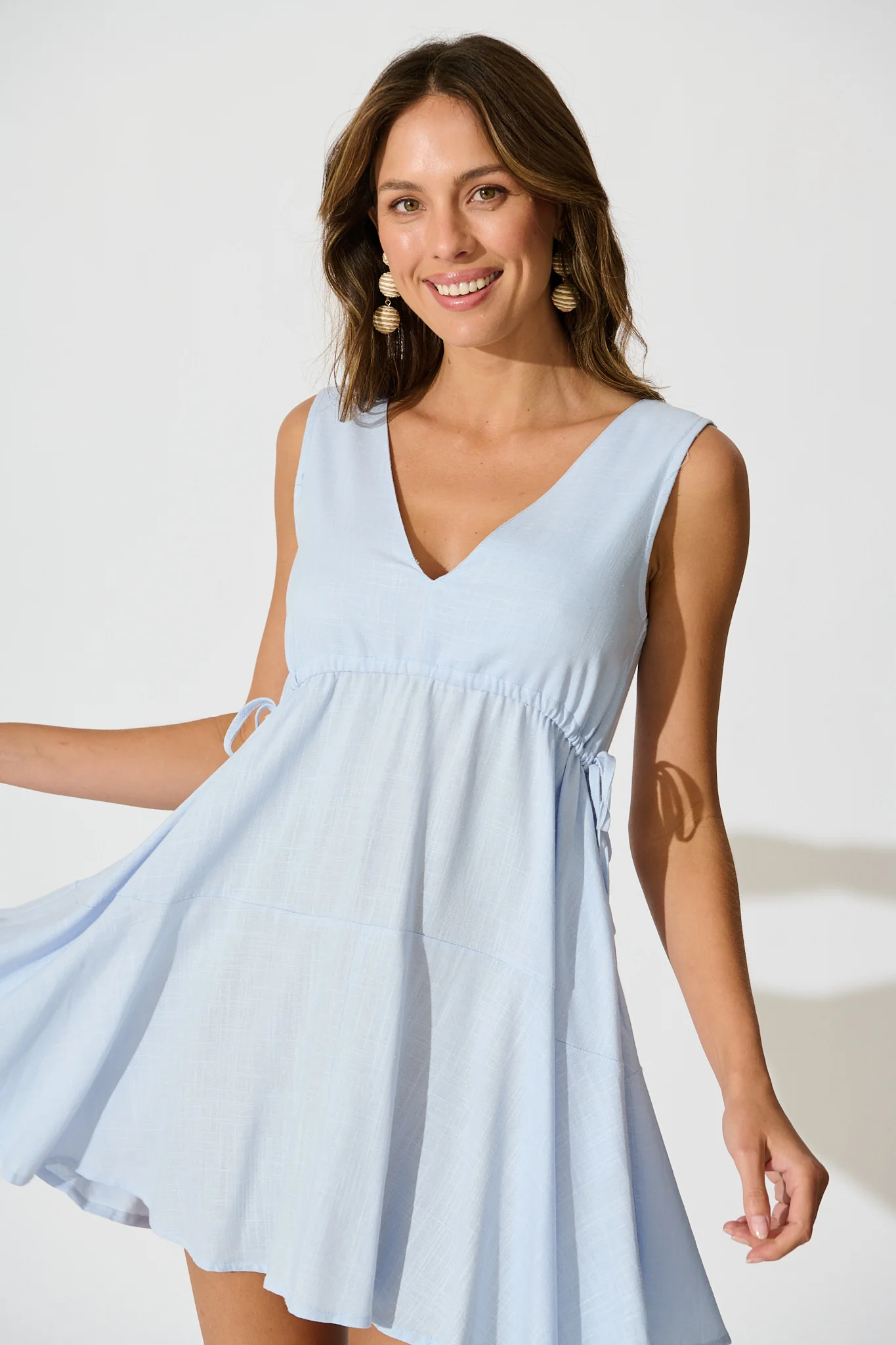 Hadlee Dress in Light Blue Linen Blend - Image 2