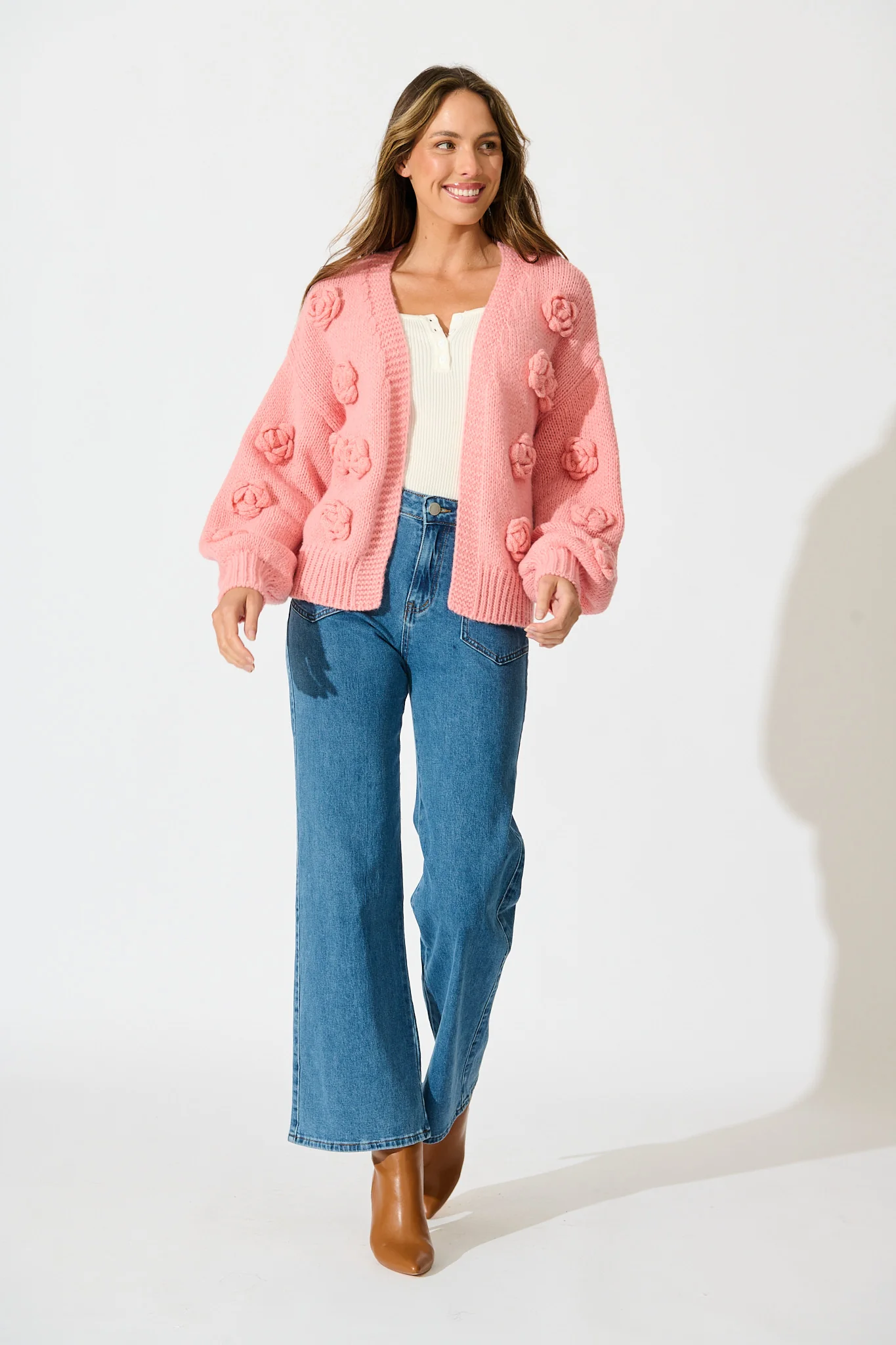 Hana Knit Cardigan in Dusty Pink Wool Blend - Image 4