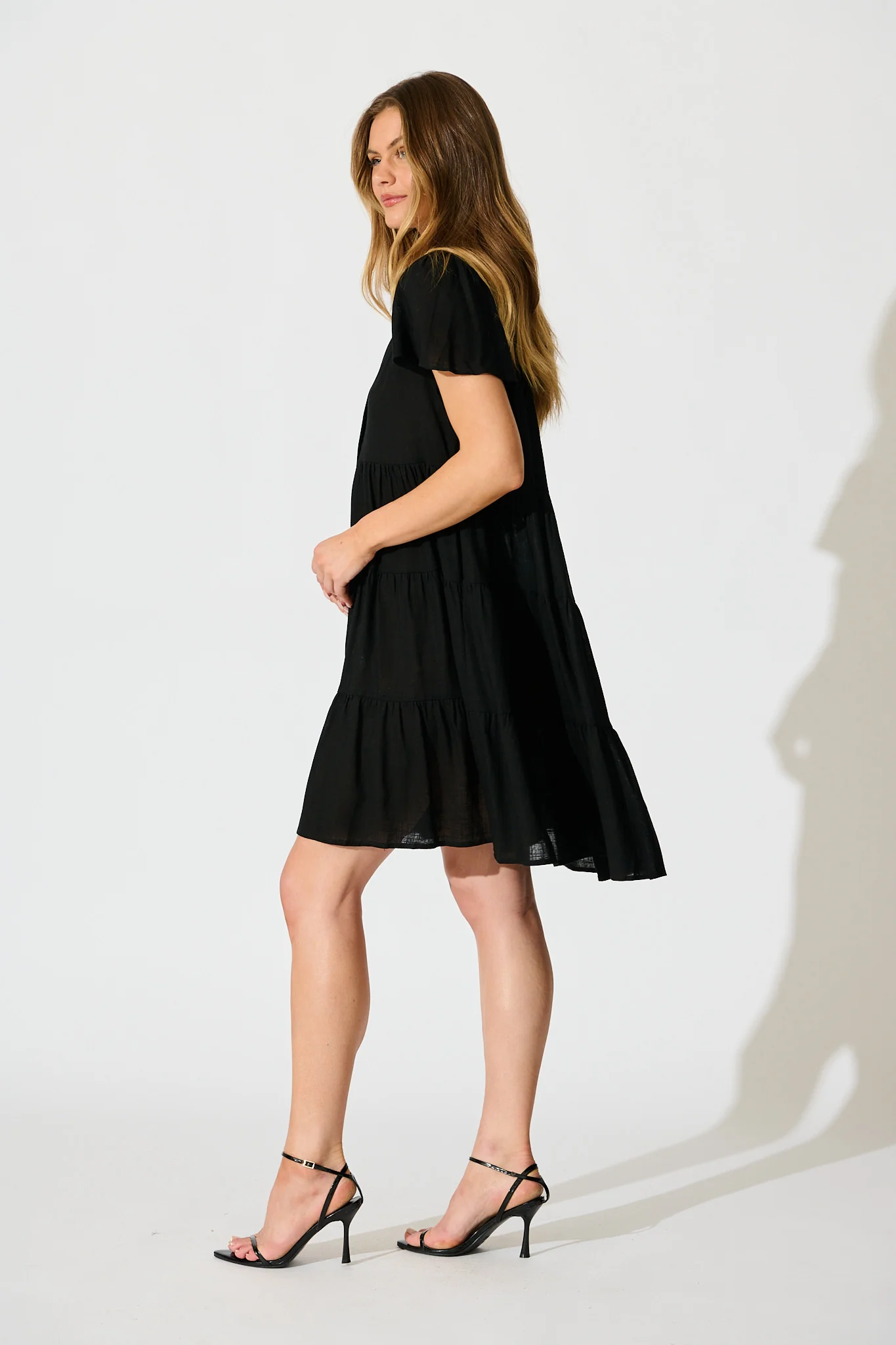 Harlene Smock Dress in Black Linen Blend - Image 3