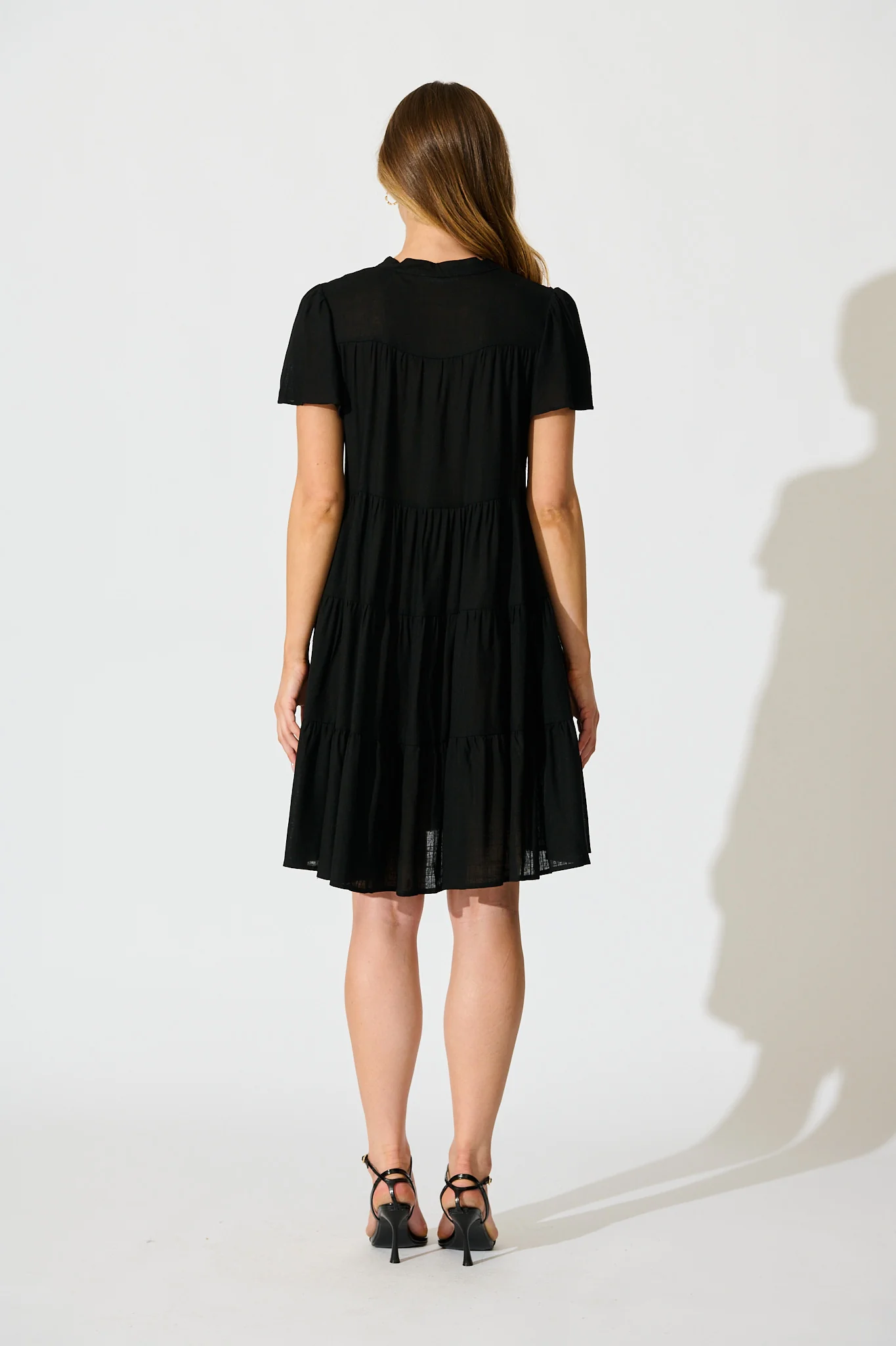 Harlene Smock Dress in Black Linen Blend - Image 4