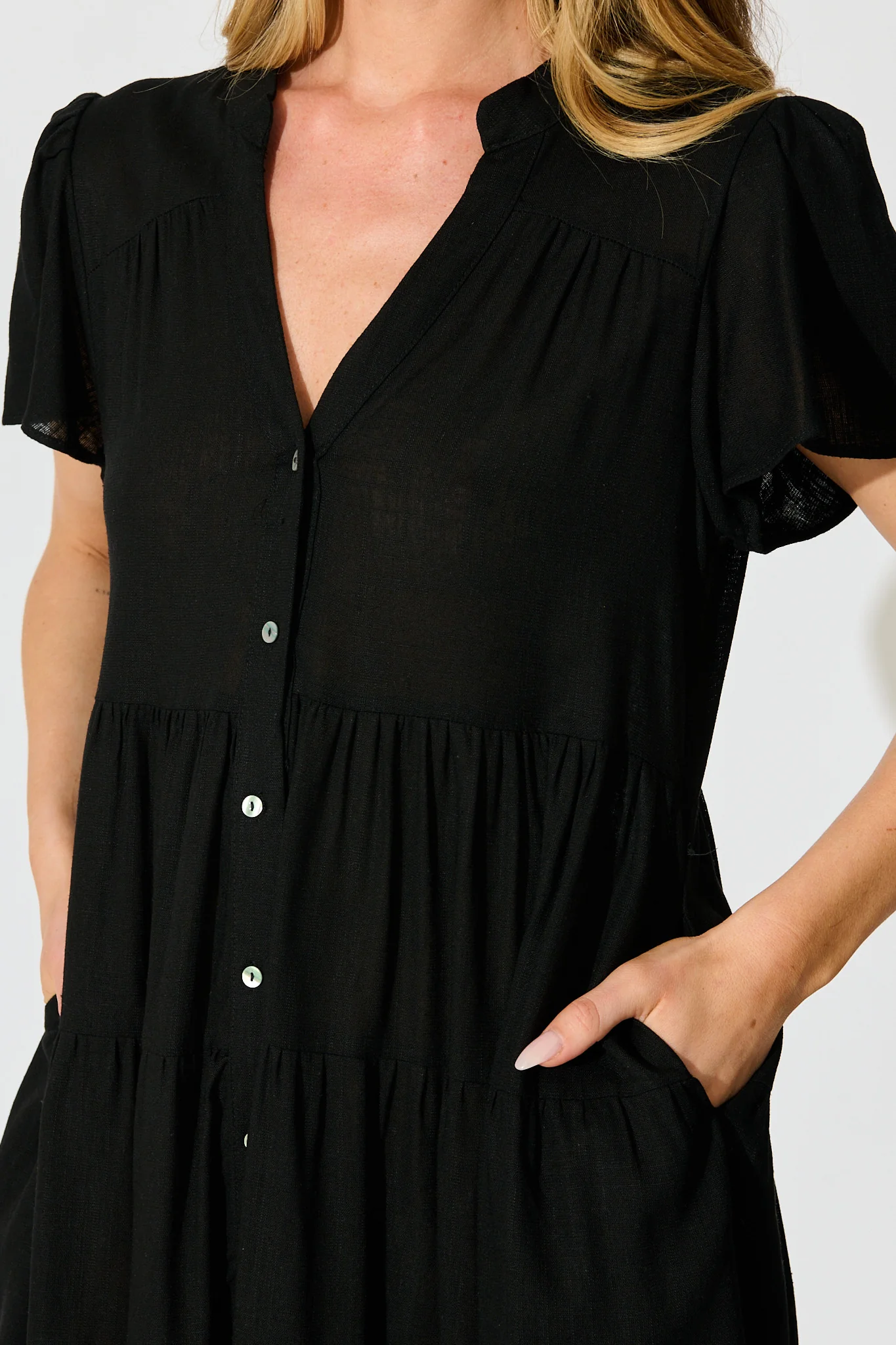 Harlene Smock Dress in Black Linen Blend - Image 5