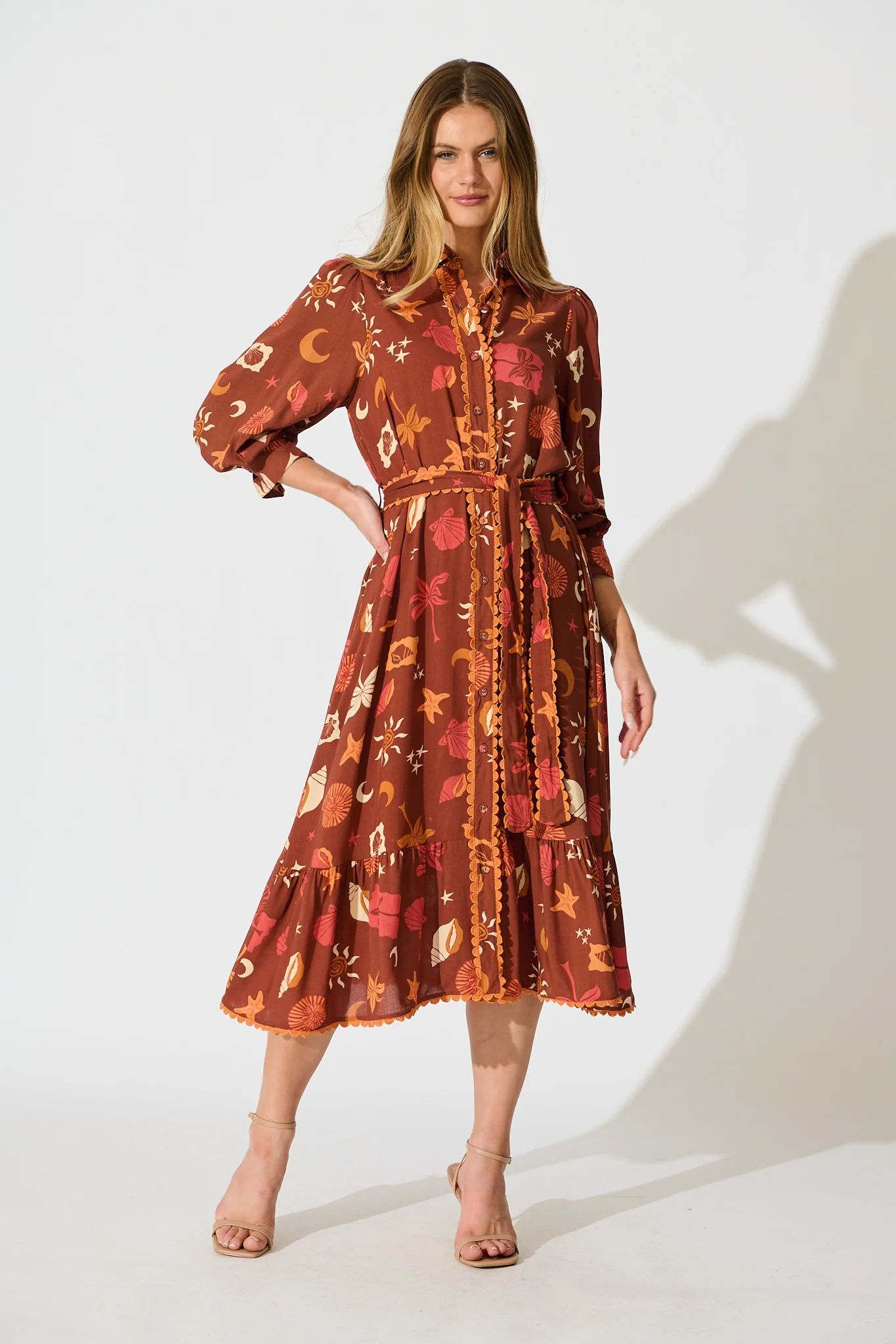 Harles Midi Shirt Dress in Multi Brown Summer Print