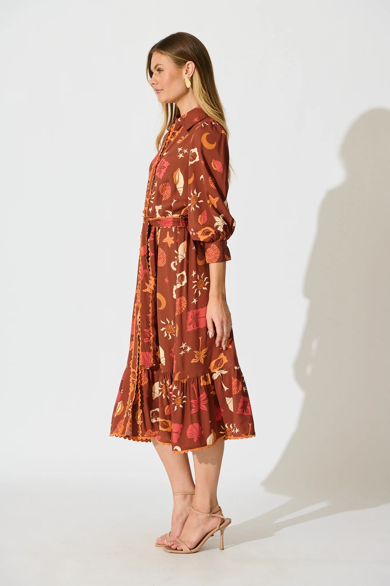 Harles Midi Shirt Dress in Multi Brown Summer Print - Image 3