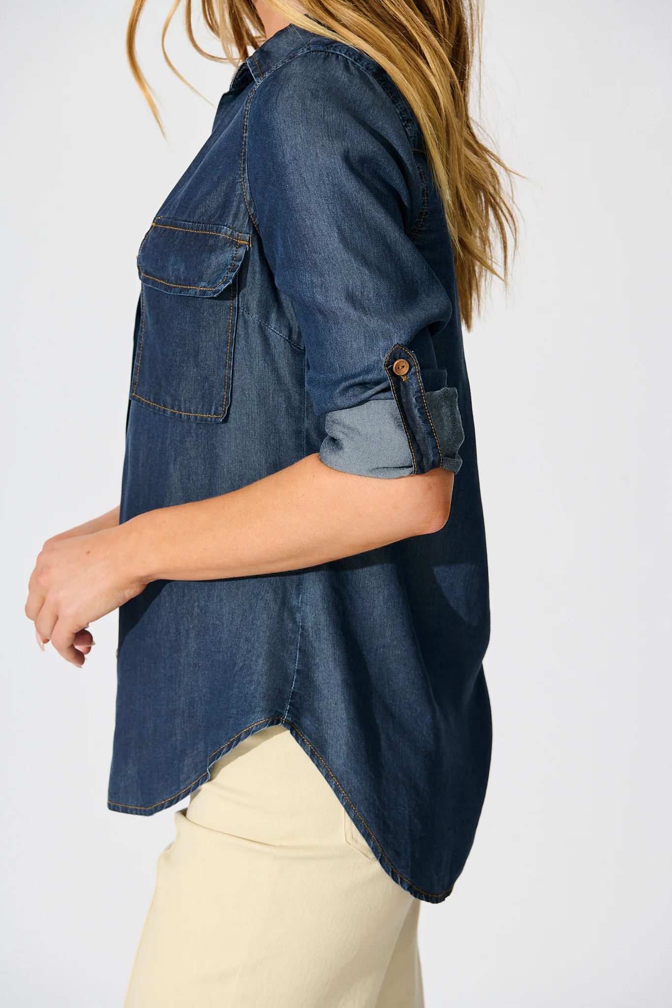 Harlow Shirt in Dark Blue Chambray - Image 5