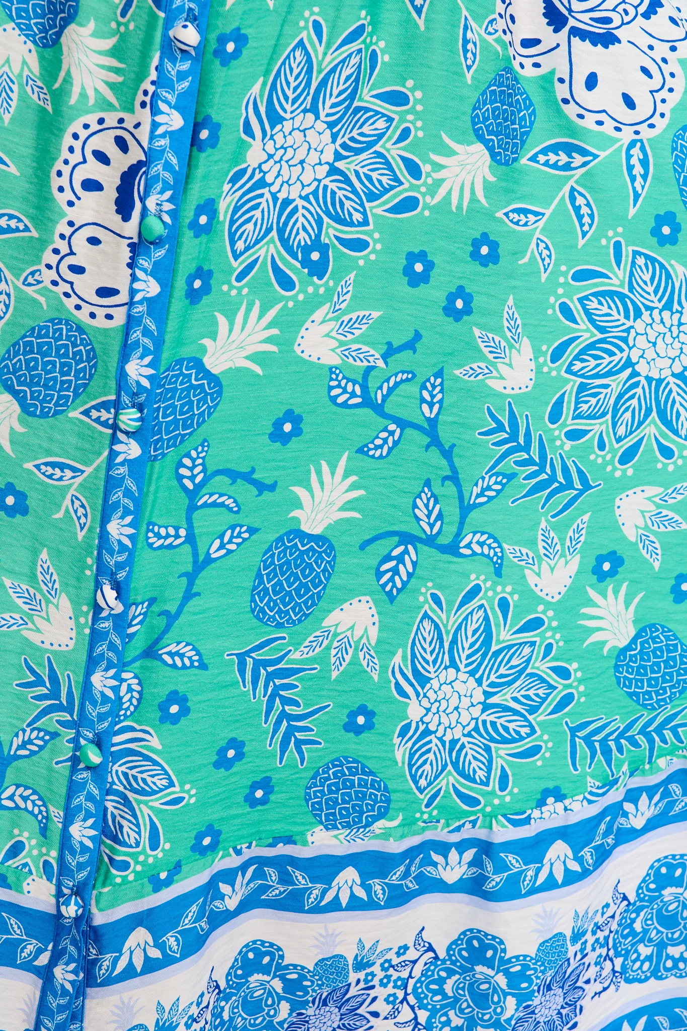 Harlyn Maxi Shirt Dress in Green with Blue Floral Linen Blend - Image 6