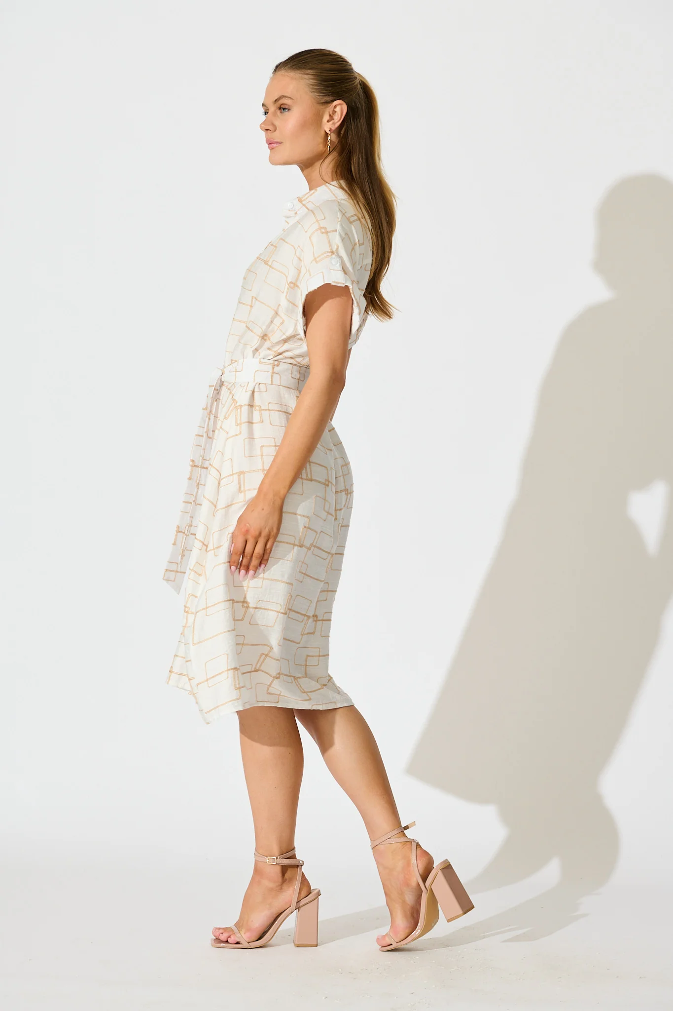 Hartlee Midi Shirt Dress in White Embroidery Linen Blend - Image 3