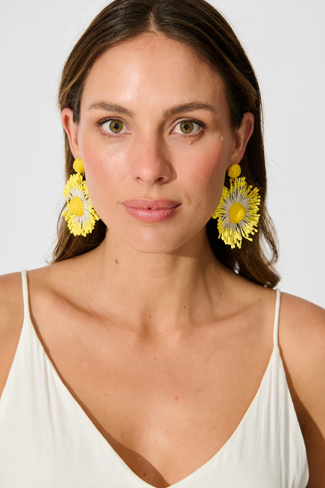 Havana Raffia Drop Earrings in Butter Yellow - Image 3