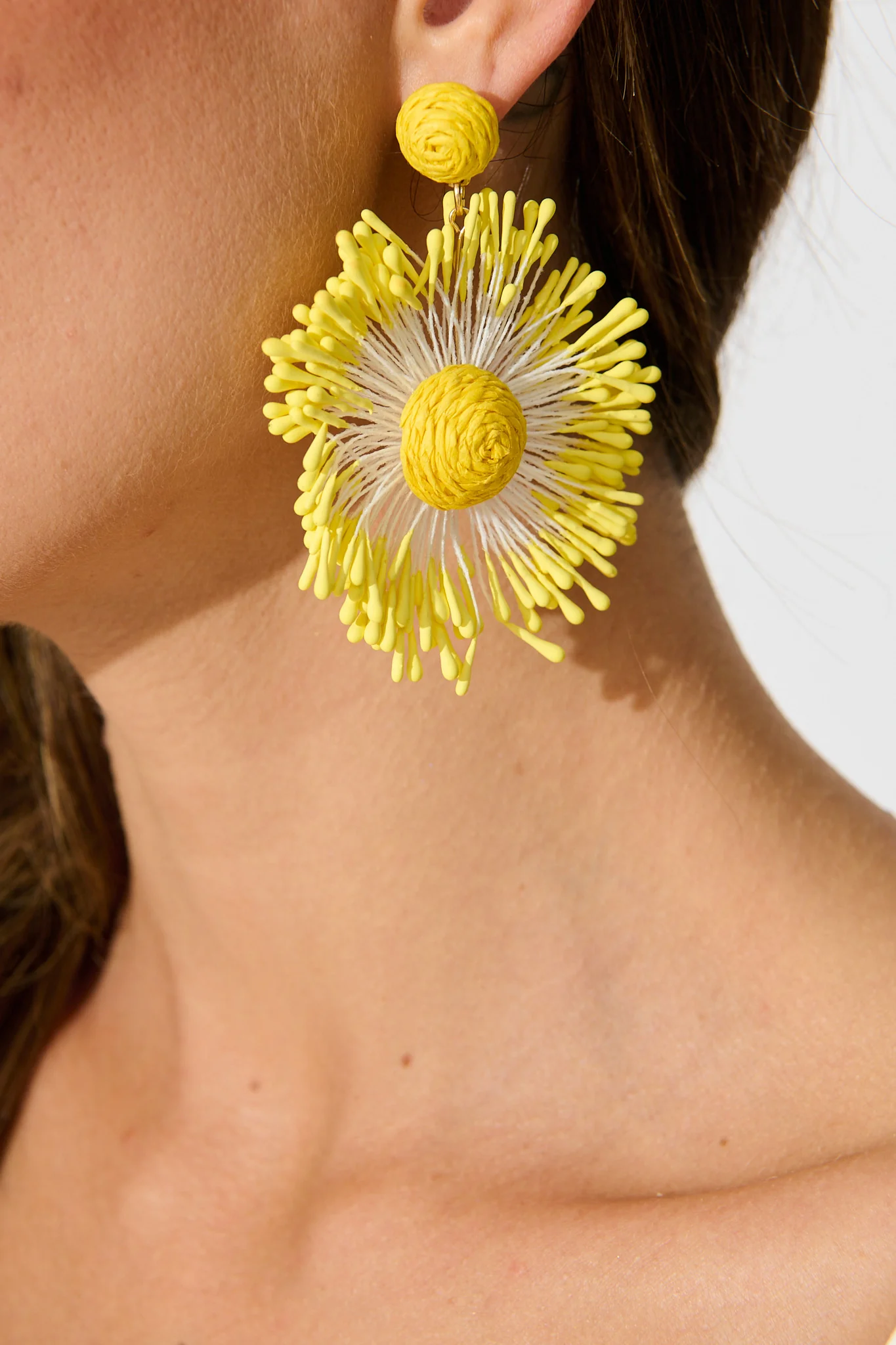 Havana Raffia Drop Earrings in Butter Yellow - Image 5