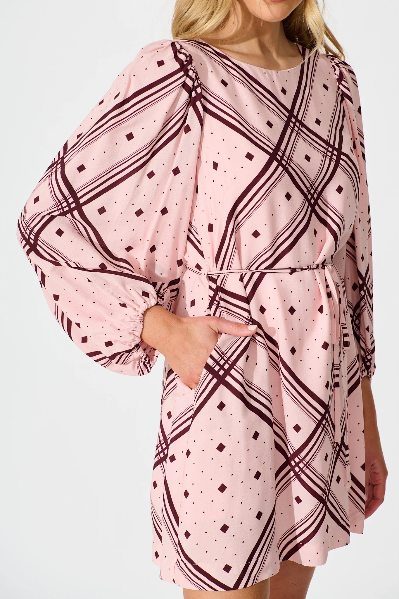 Have It All Dress in Pink with Wine Print - Image 5
