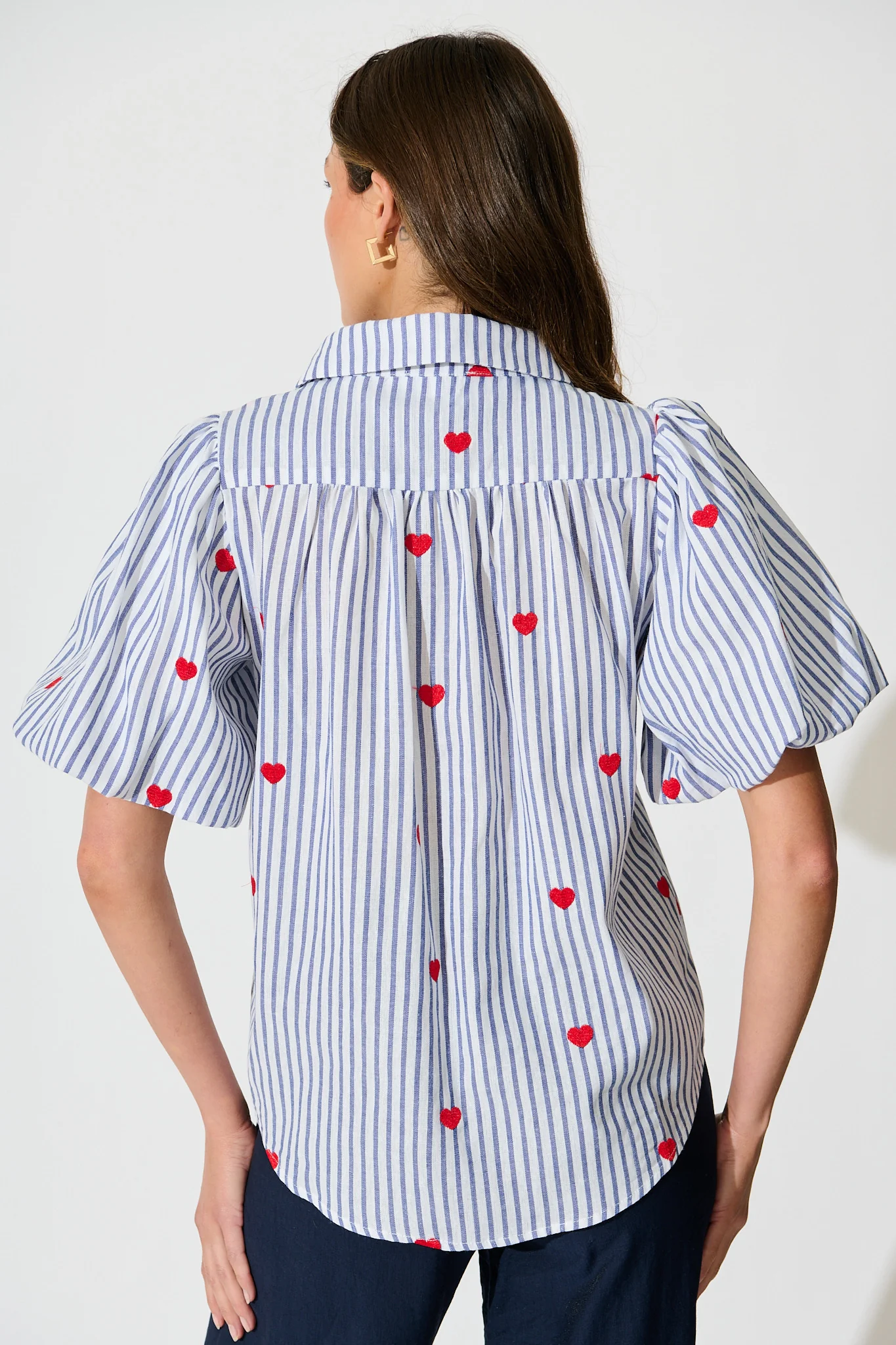 Heart & Thread Shirt in Blue Stripe and Heart Embroidered - Image 4