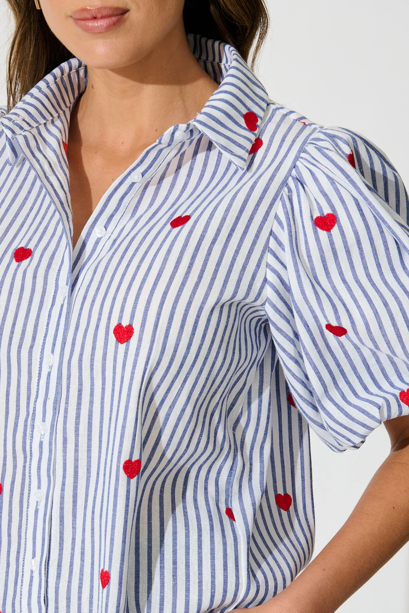 Heart & Thread Shirt in Blue Stripe and Heart Embroidered - Image 6