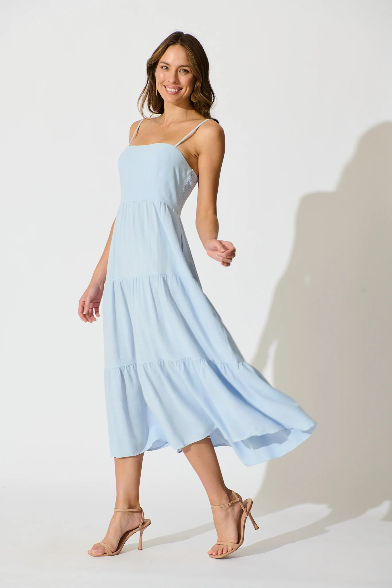 Heavenly Midi Sundress In Blue Linen Blend - Image 3