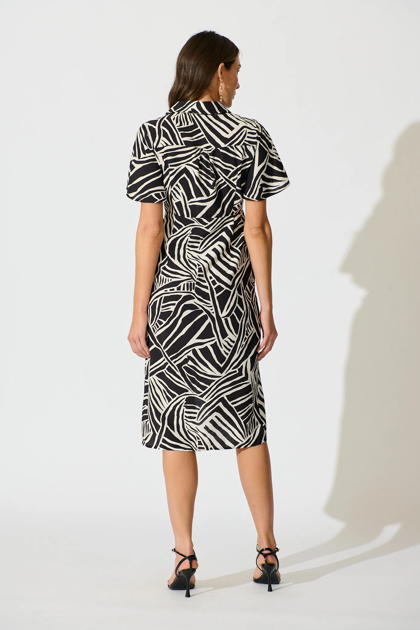 Helenia Midi Wrap Dress in Black and White Cotton Blend - Image 4