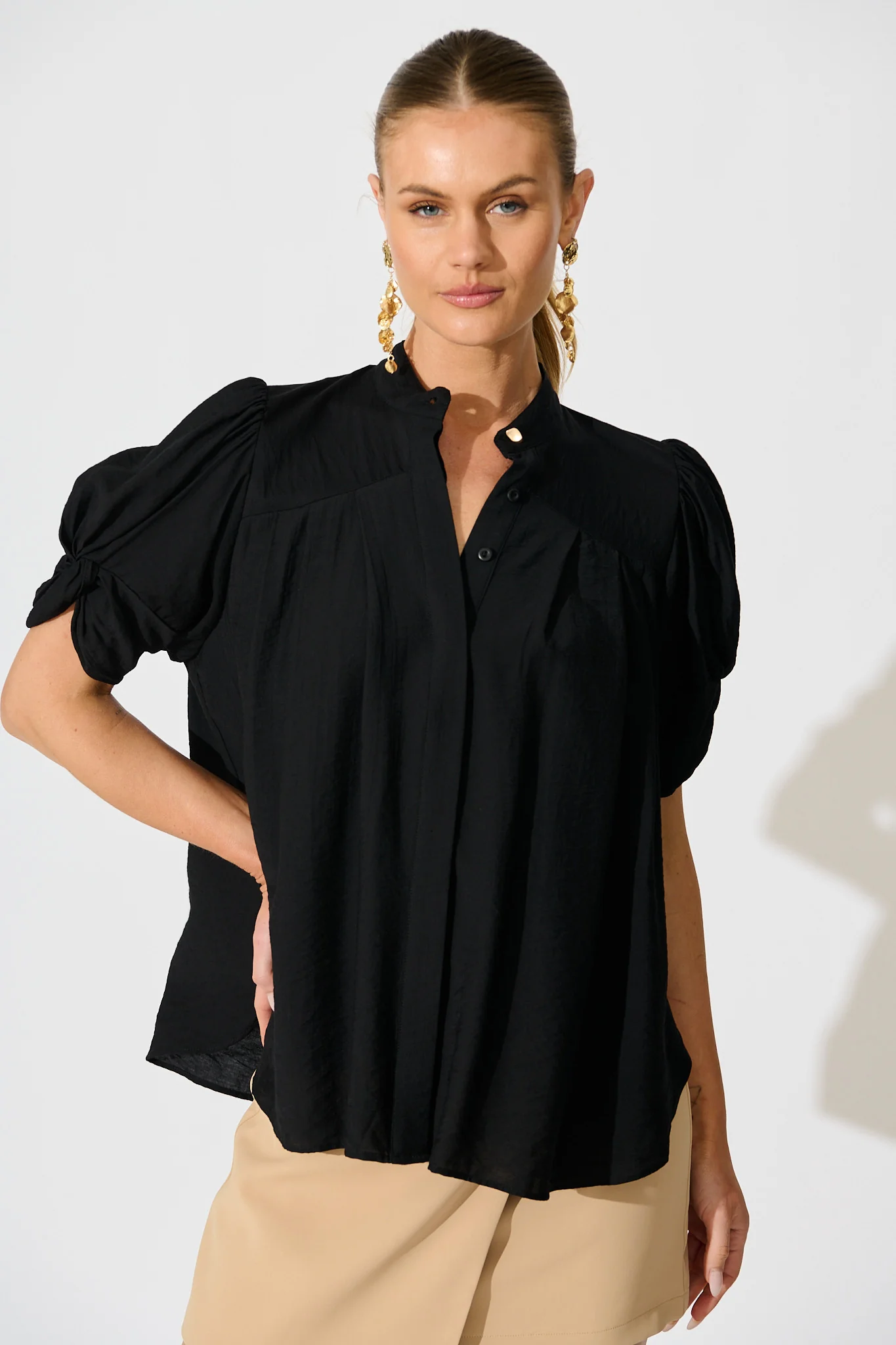 Helsi Top In Black Cotton Blend - Image 2