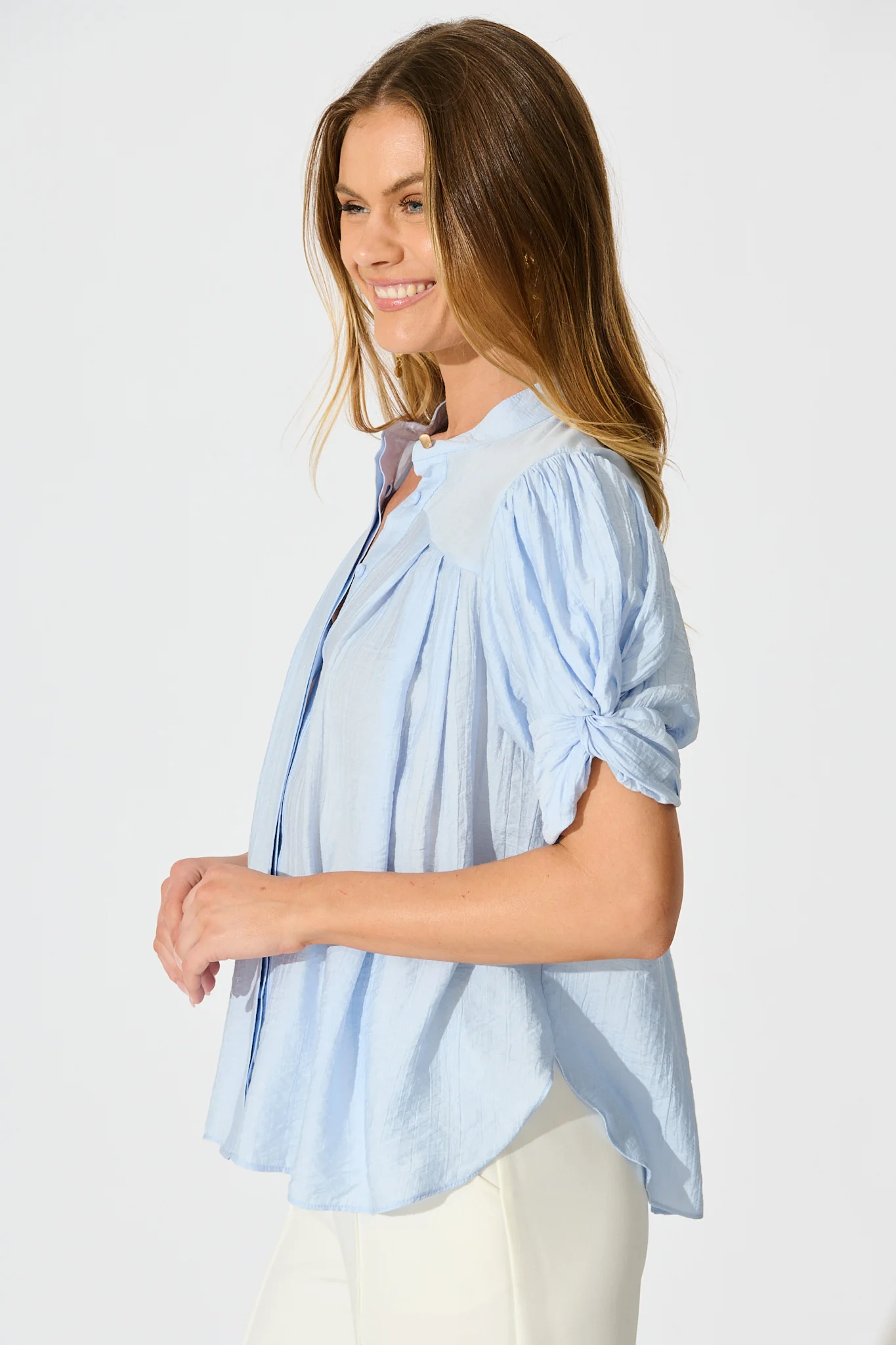 Helsi Top In Blue Cotton Blend - Image 3