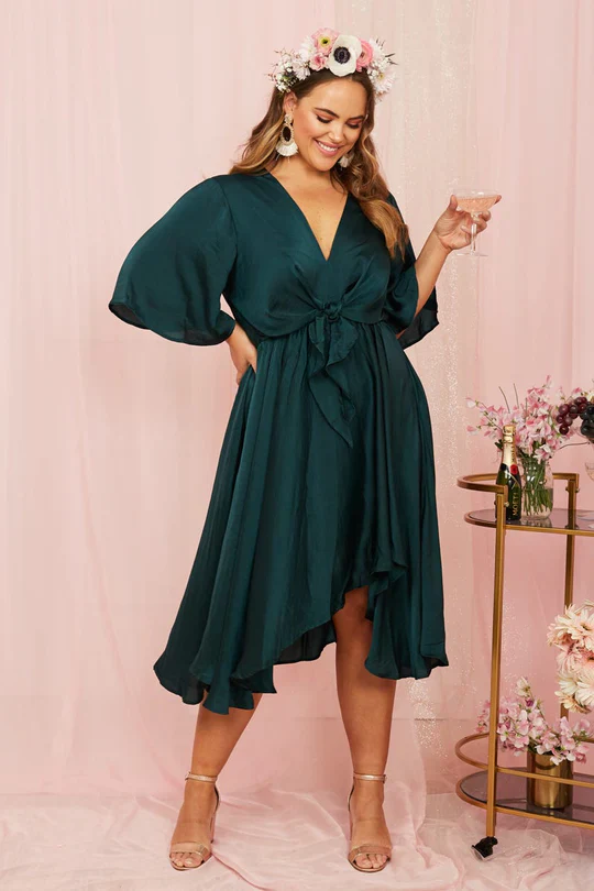 Helsinki Dress In Emerald Green Satin - Image 3