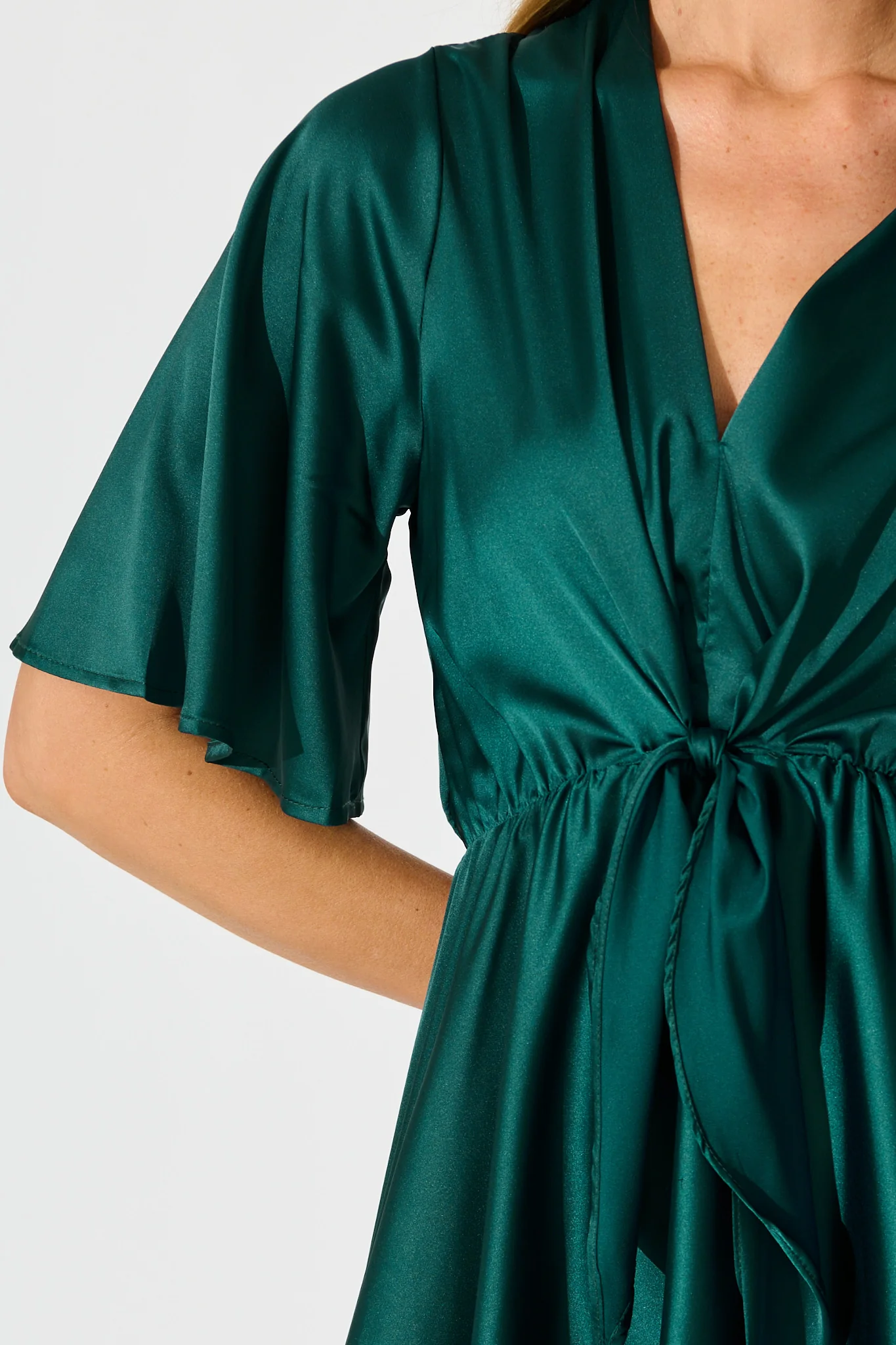 Helsinki Dress In Emerald Green Satin - Image 7