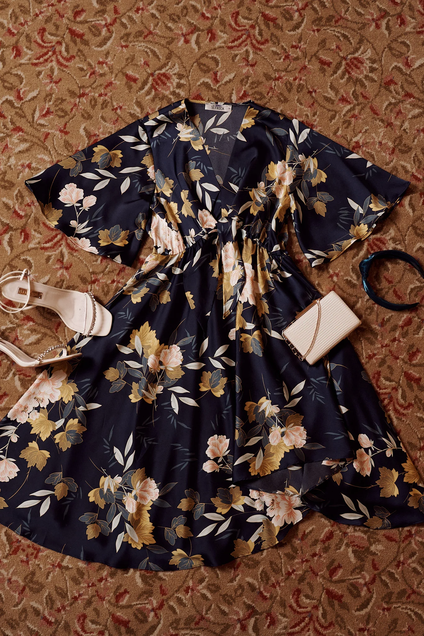 Helsinki Dress In Navy Floral Satin - Image 11