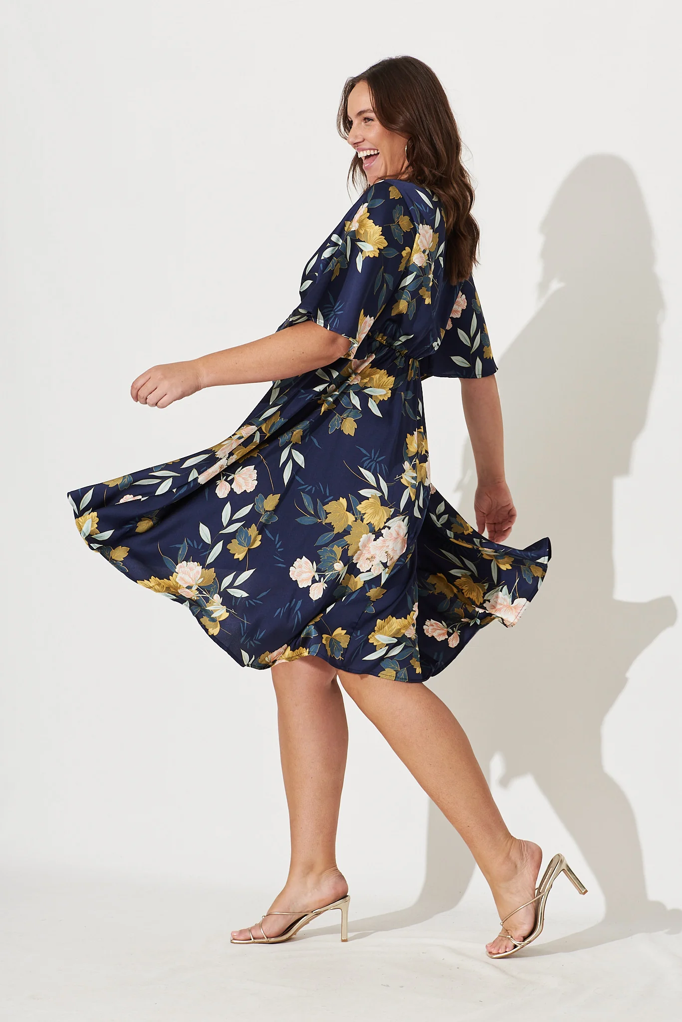 Helsinki Dress In Navy Floral Satin - Image 8