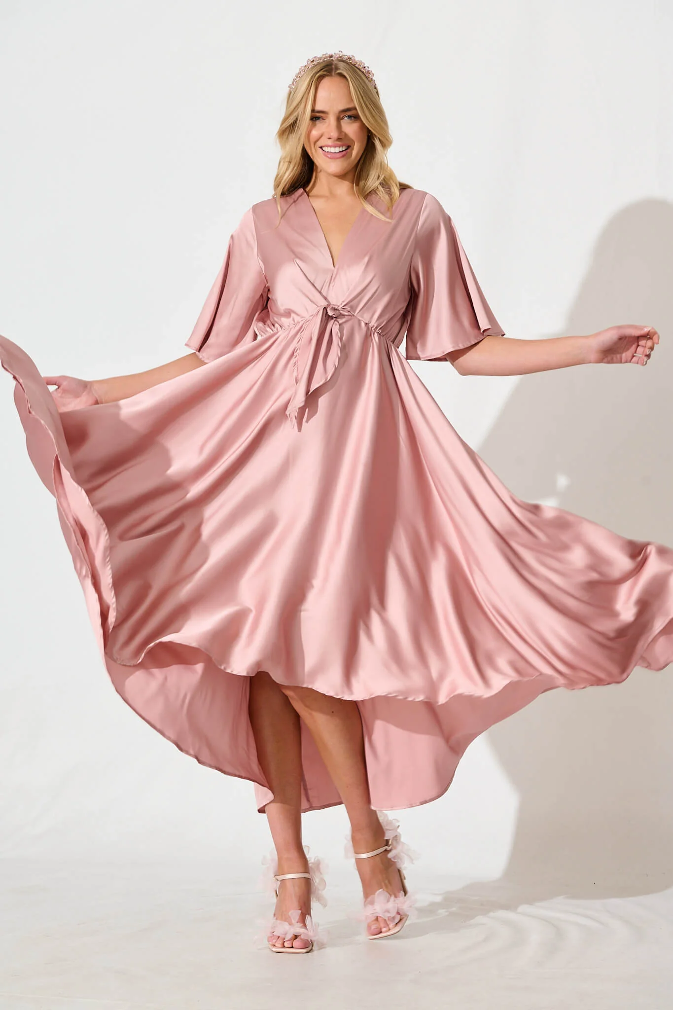 Helsinki Maxi Dress In Dusty Rose Satin - Image 4