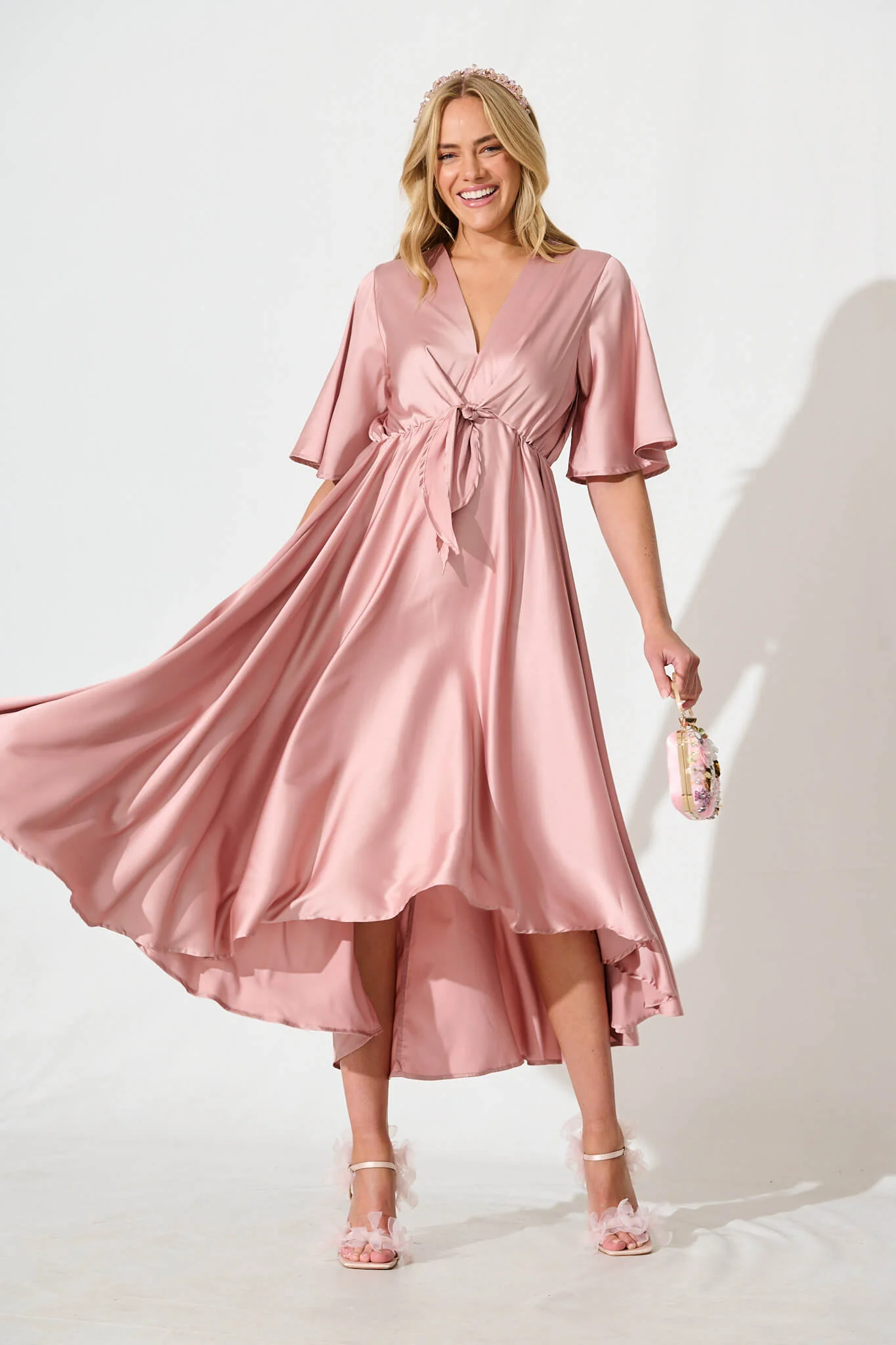 Helsinki Maxi Dress In Dusty Rose Satin - Image 8