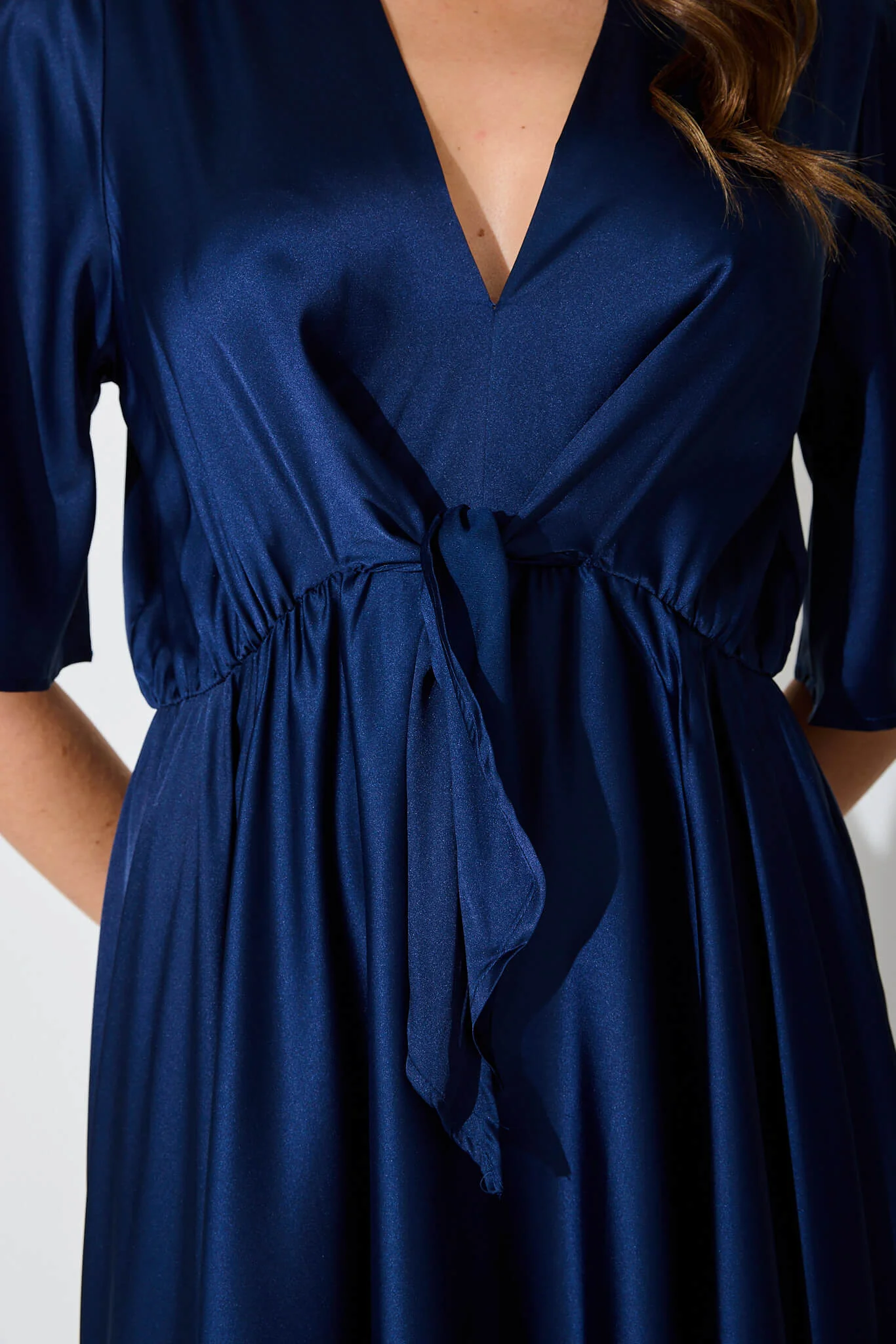 Helsinki Maxi Dress In Navy Satin - Image 11