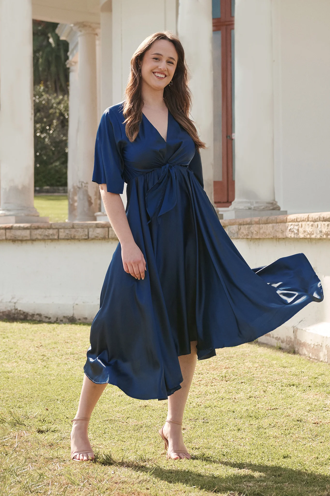 Helsinki Maxi Dress In Navy Satin - Image 3
