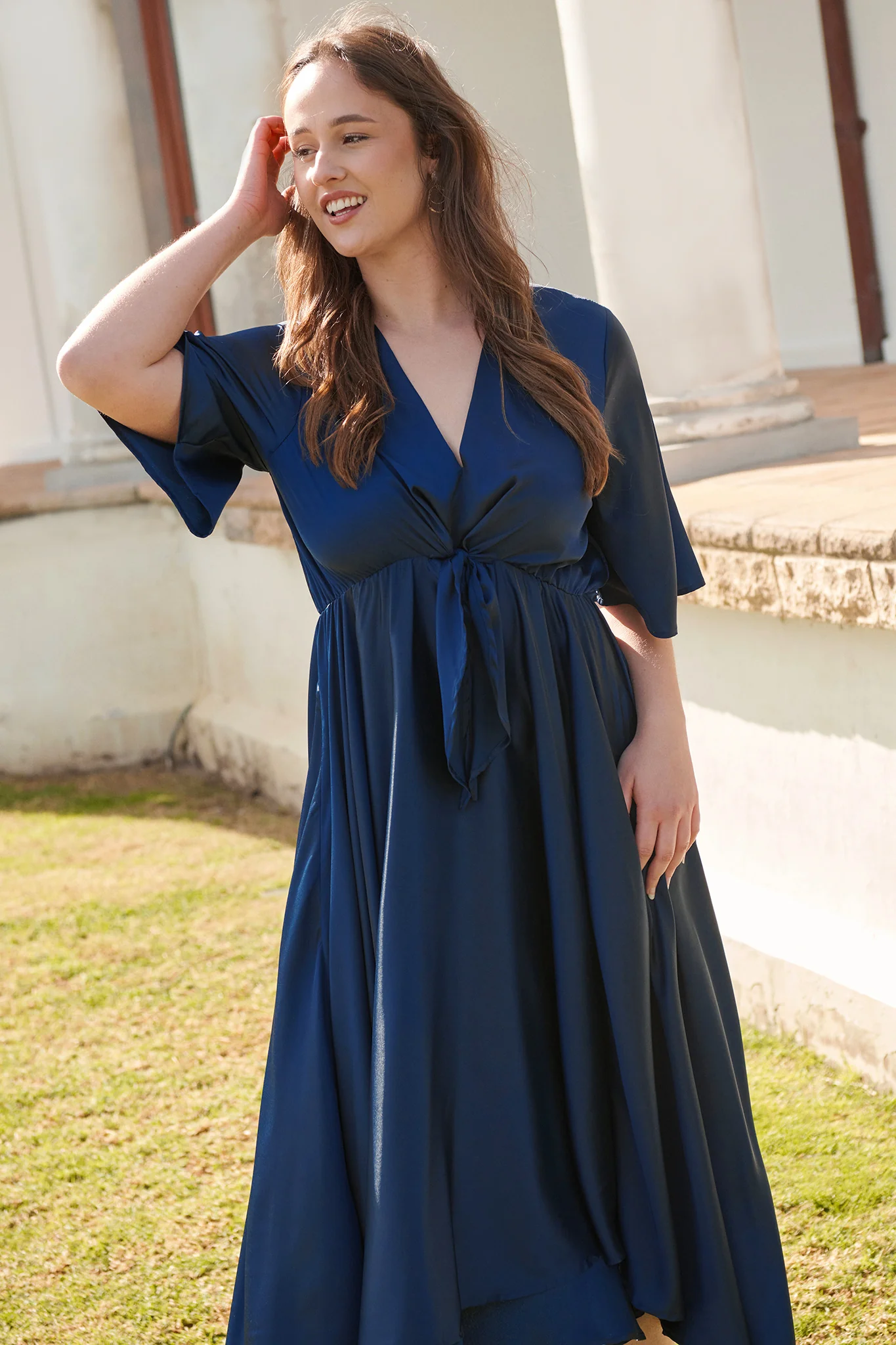 Helsinki Maxi Dress In Navy Satin - Image 4
