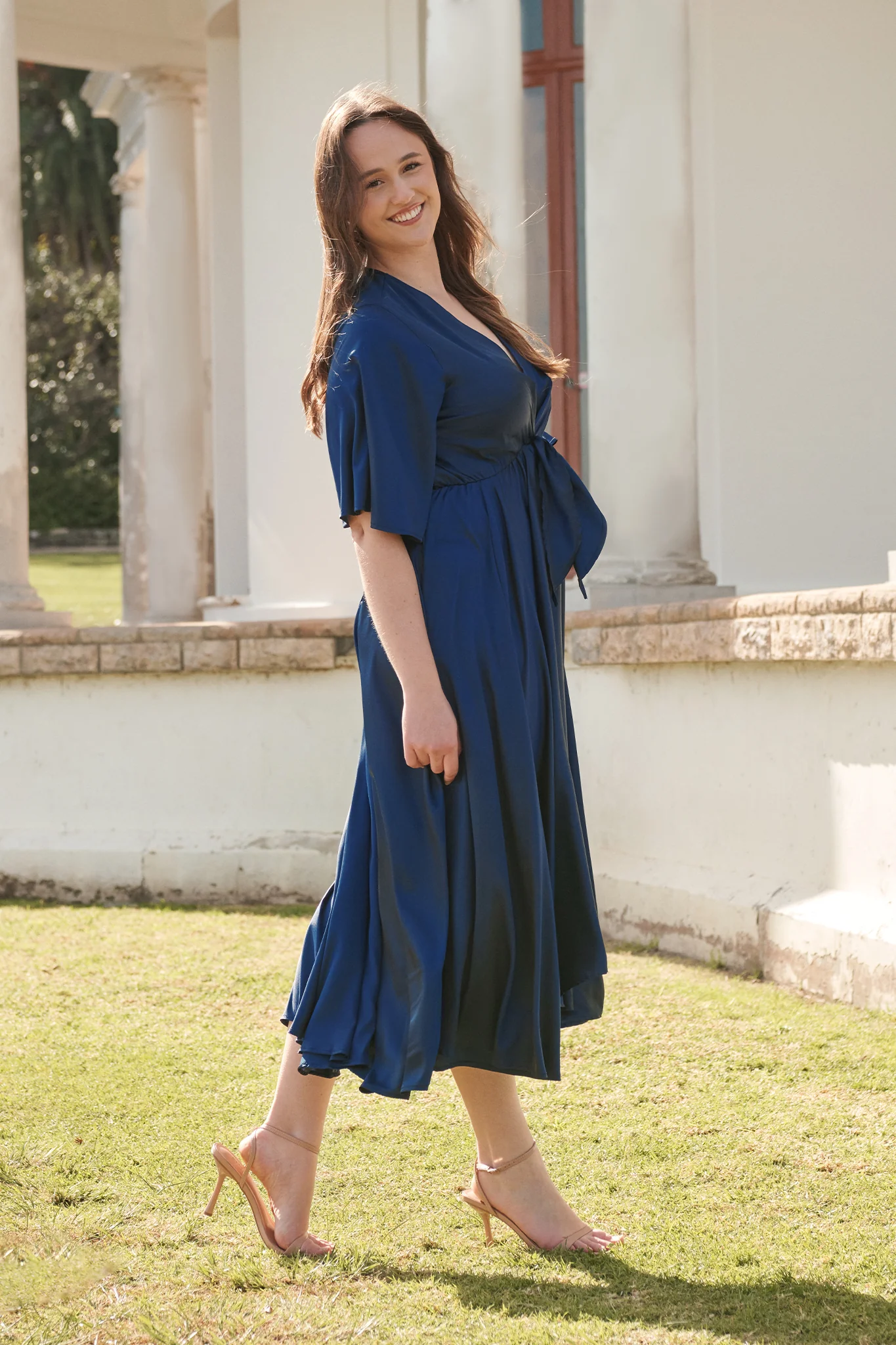 Helsinki Maxi Dress In Navy Satin - Image 6