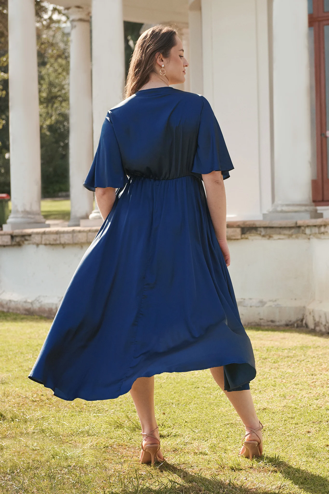 Helsinki Maxi Dress In Navy Satin - Image 7