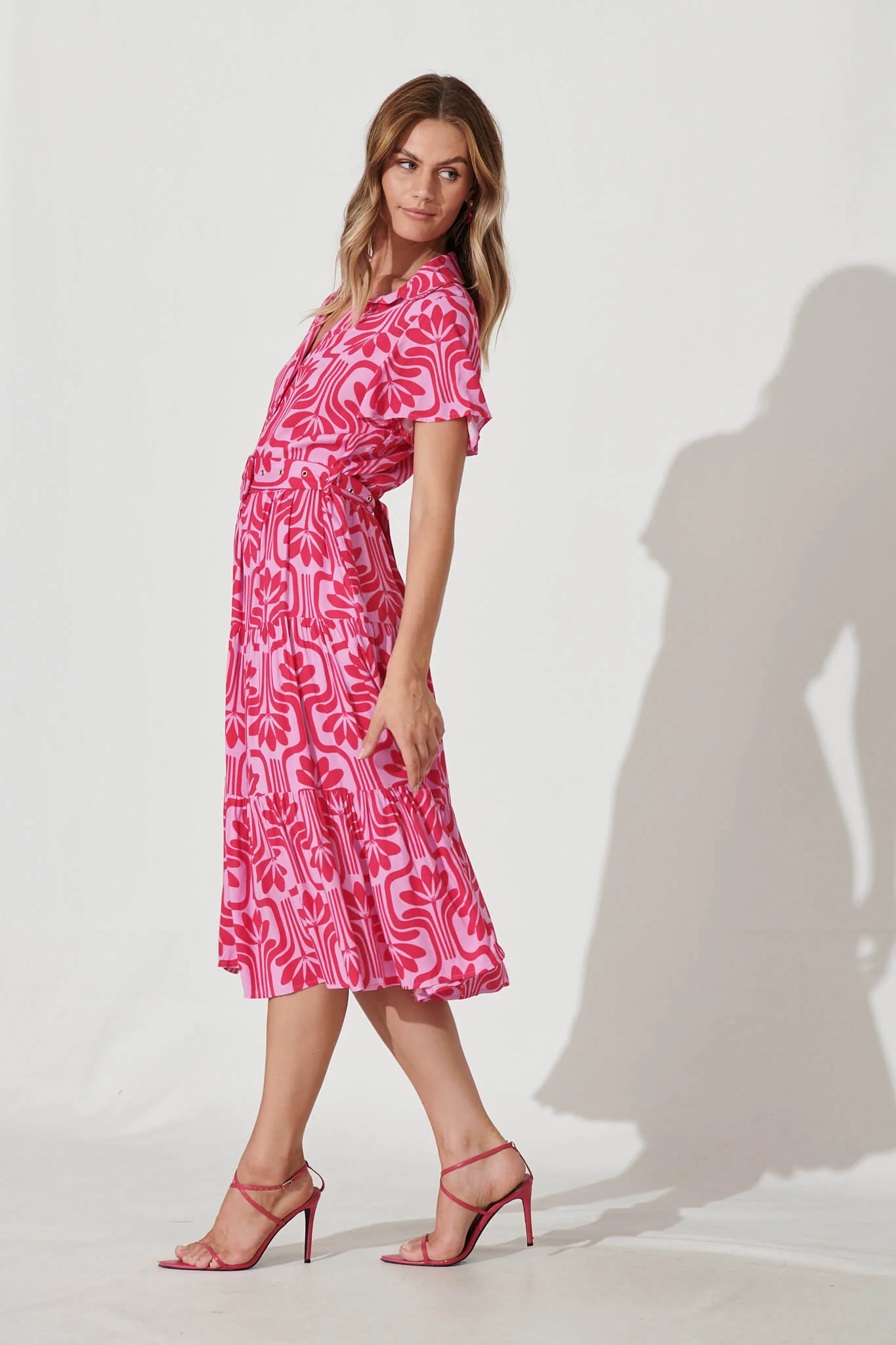 Hill Midi Shirt Dress In Purple With Pink Print - Image 3