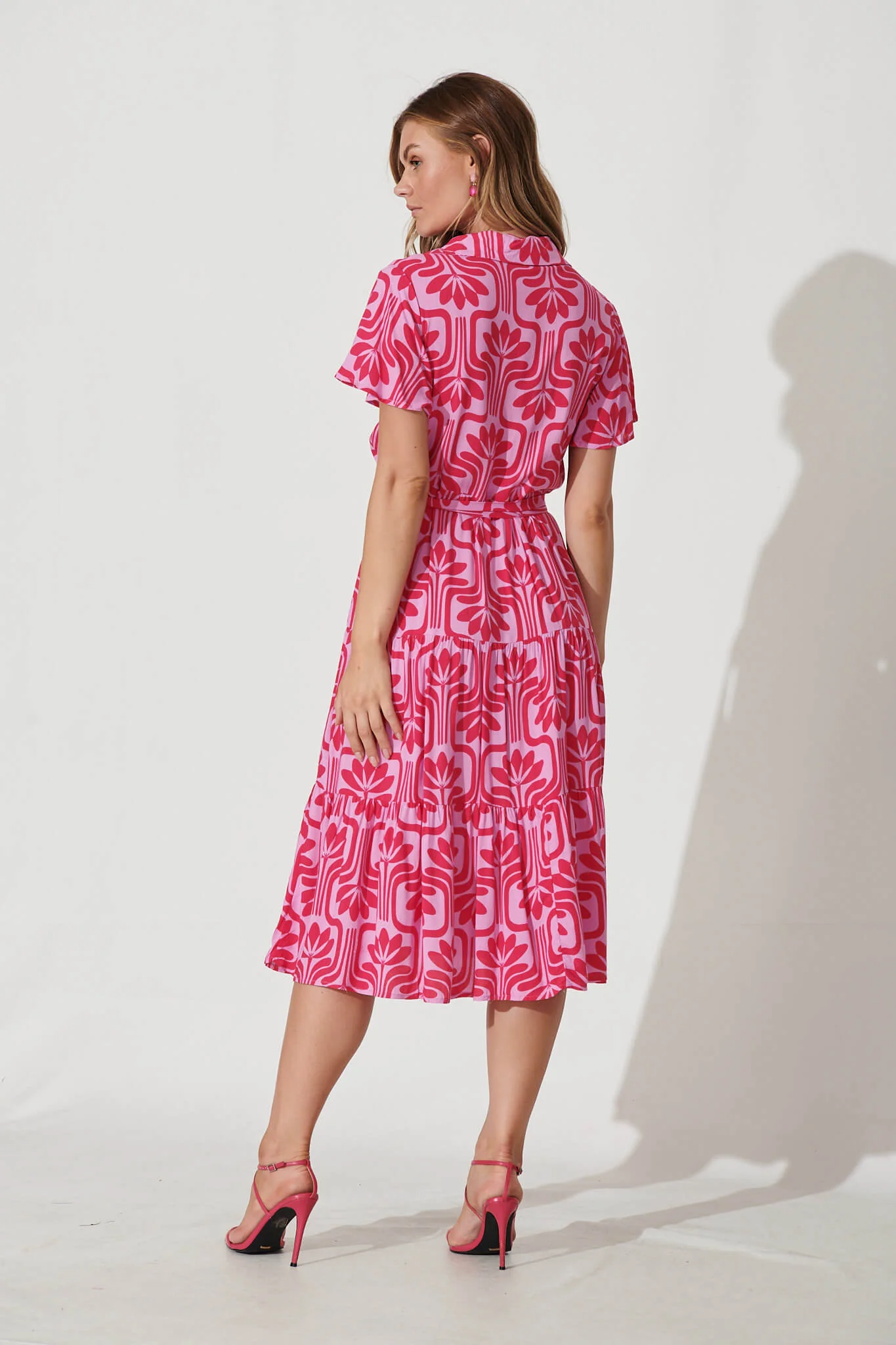 Hill Midi Shirt Dress In Purple With Pink Print - Image 4