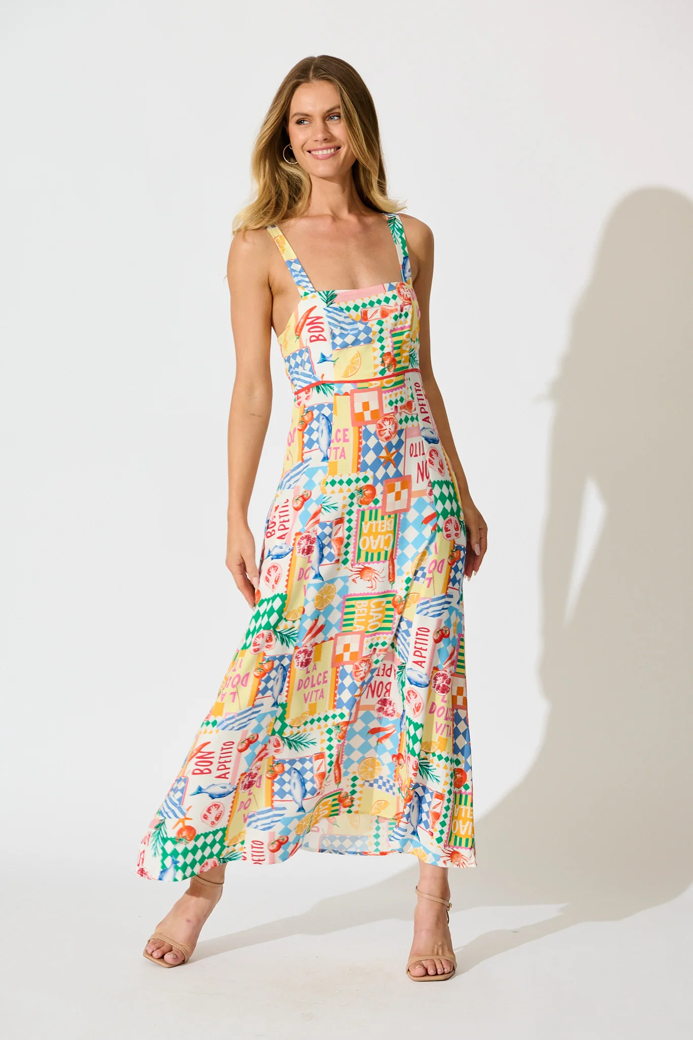 Holiday Crush Maxi Sundress in White Multi Conversational Print - Image 3